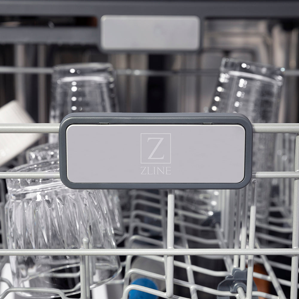 ZLINE Autograph Edition 24 in. Monument Series 3rd Rack Top Touch Control Tall Tub Dishwasher in Stainless Steel with Polished Gold Helix Handle, 45dBa (DWMTZ-30424-KG)