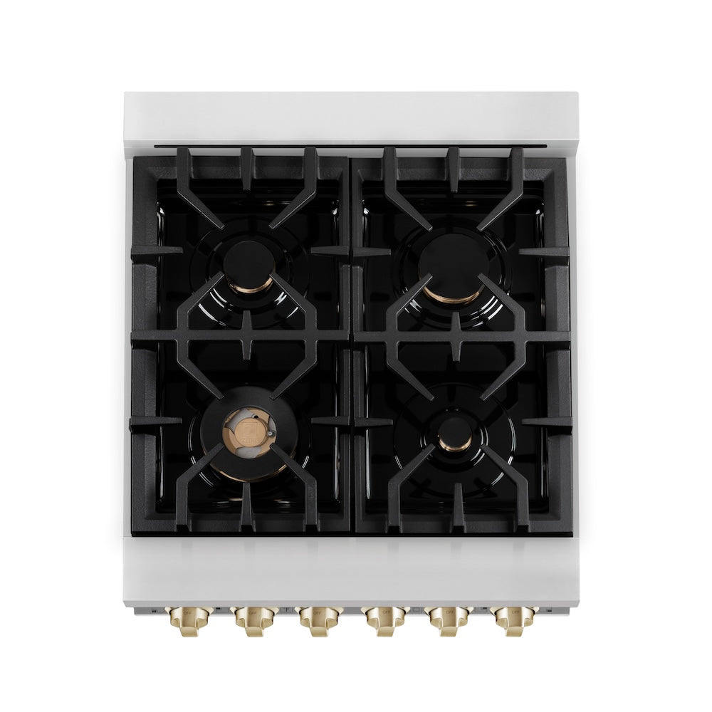 ZLINE Autograph Edition 24 in. 2.8 cu. ft. Legacy Dual Fuel Range with 4 Burner Gas Cooktop and Electric Convection Oven in Stainless Steel and Polished Gold Accents (RAZ-24-G)