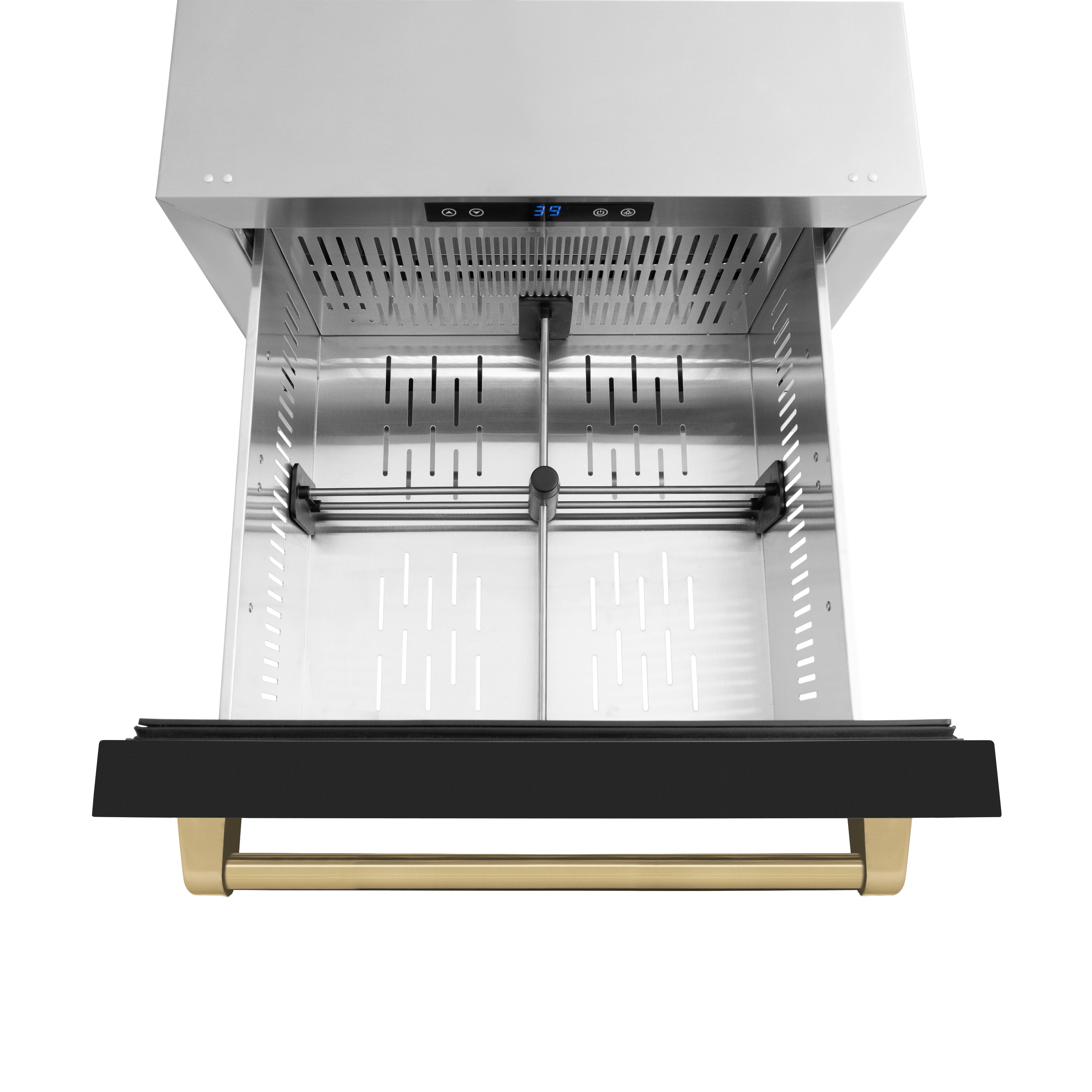 ZLINE Autograph Edition 24 in. Touchstone 168 Can Outdoor-Rated Dual Refrigerator Drawer with Black Matte Doors and Champagne Bronze Handles (RDSOZ-BLM-24-CB)