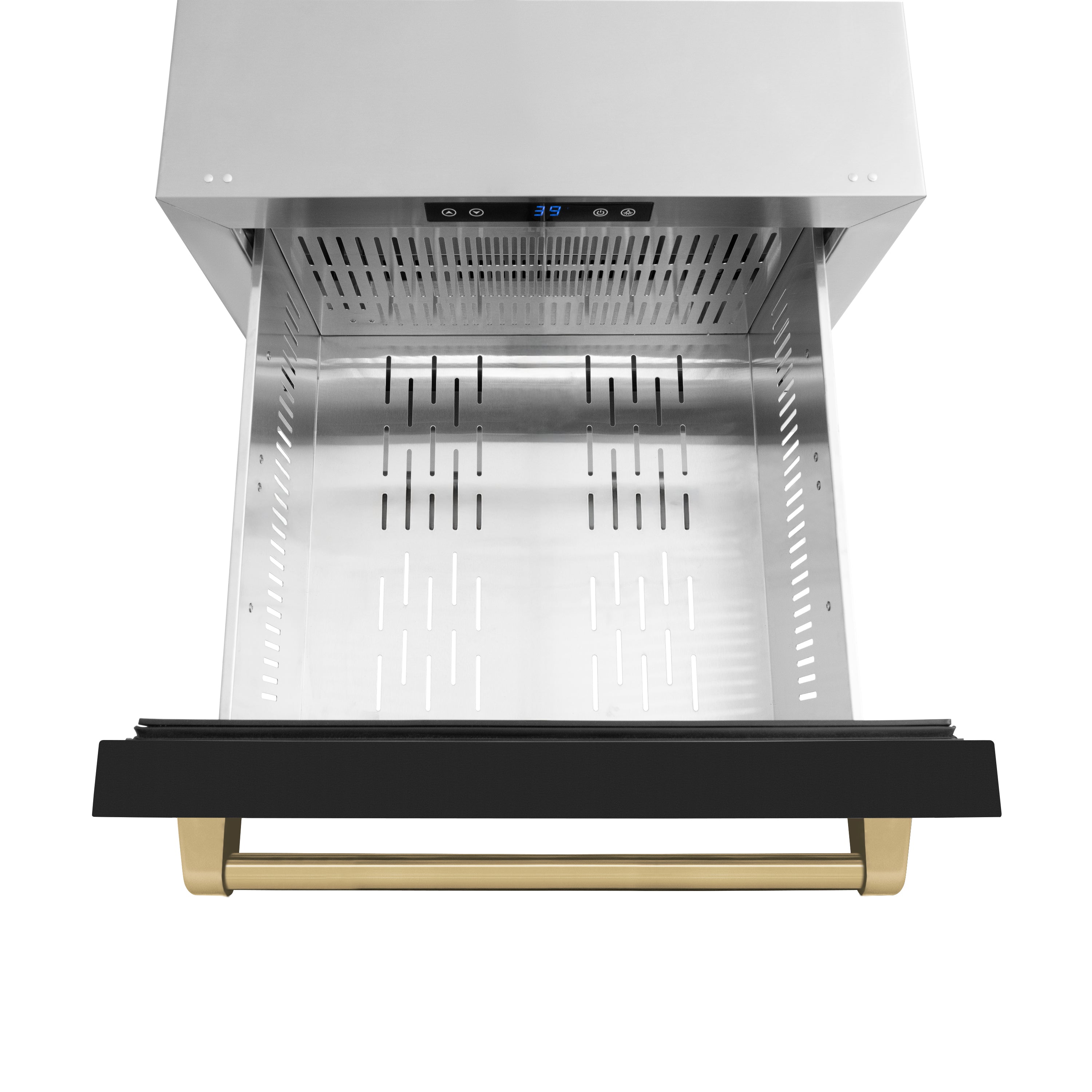 ZLINE Autograph Edition 24 in. Touchstone 168 Can Outdoor-Rated Dual Refrigerator Drawer with Black Matte Doors and Champagne Bronze Handles (RDSOZ-BLM-24-CB)