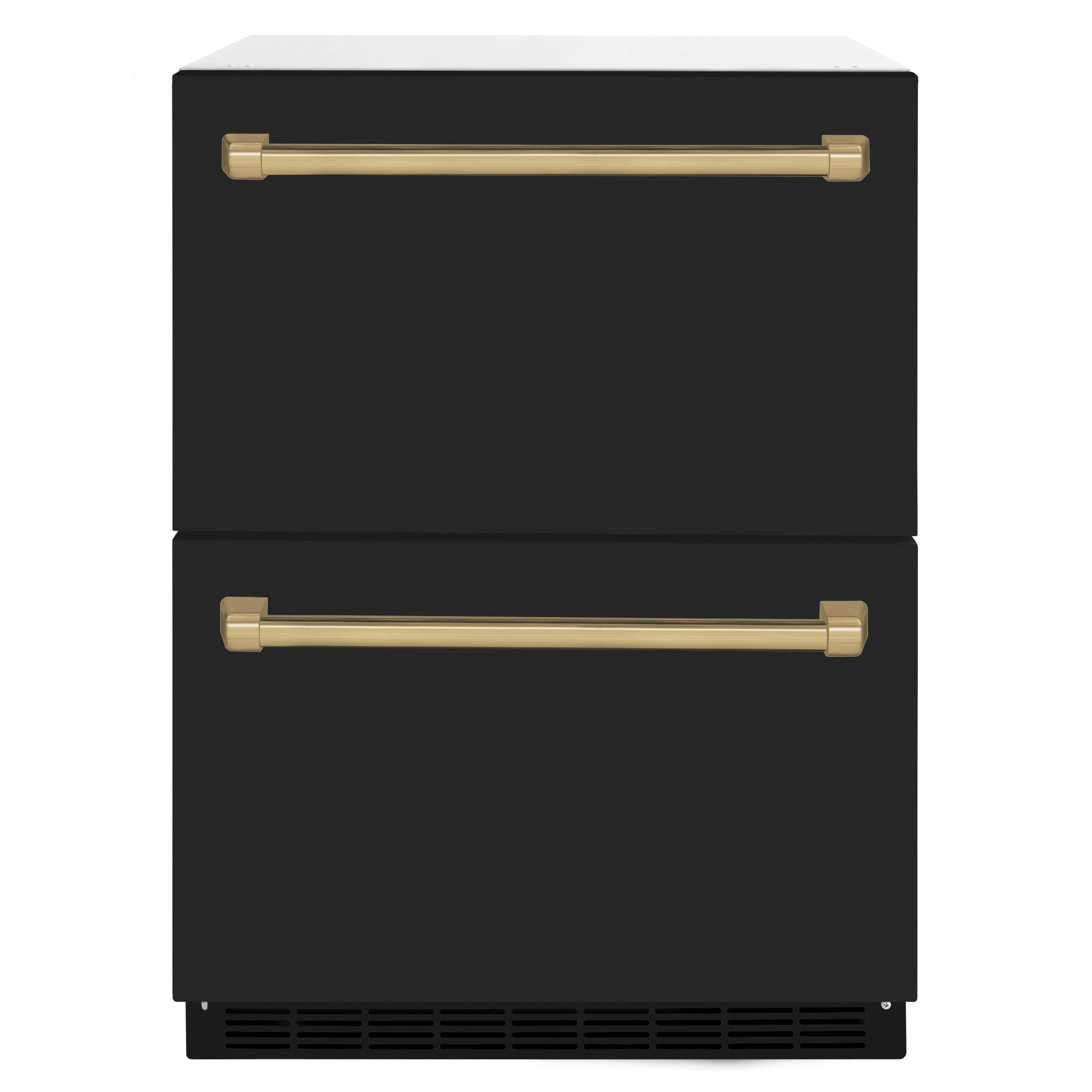 ZLINE Autograph Edition 24 in. Touchstone 168 Can Outdoor-Rated Dual Refrigerator Drawer with Black Matte Doors and Champagne Bronze Handles (RDSOZ-BLM-24-CB)