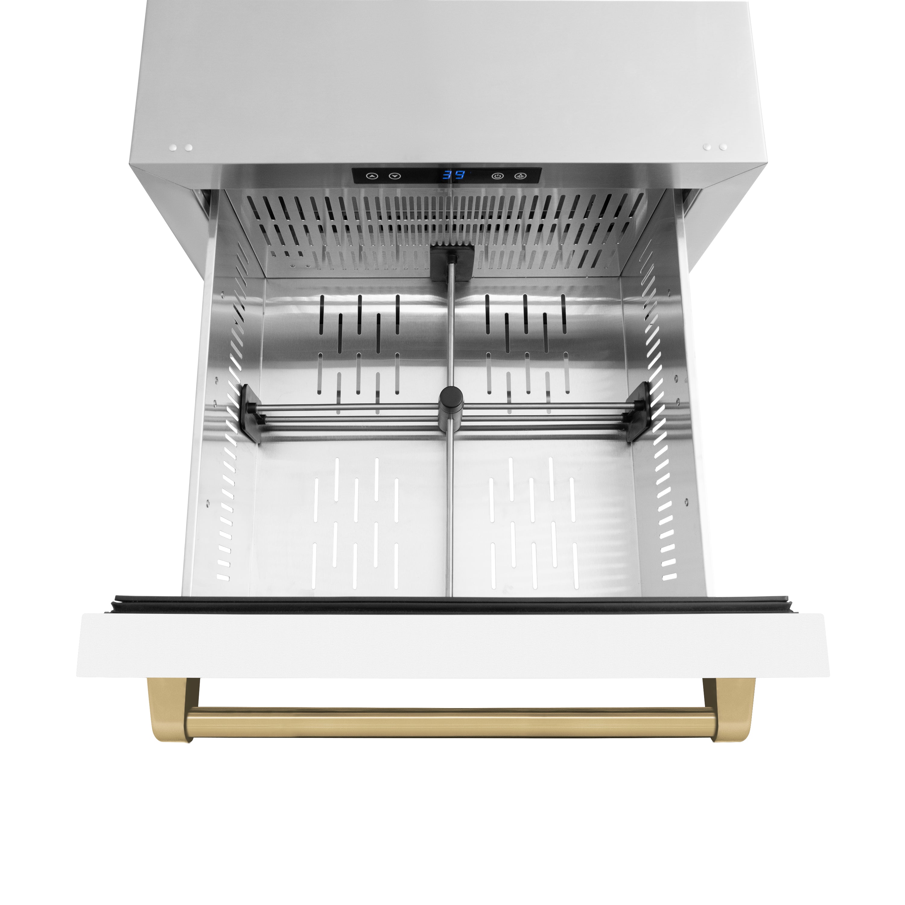 ZLINE Autograph Edition 24 in. Touchstone 168 Can Outdoor-Rated Dual Refrigerator Drawer with White Matte Doors and Champagne Bronze Handles (RDSOZ-WM-24-CB)