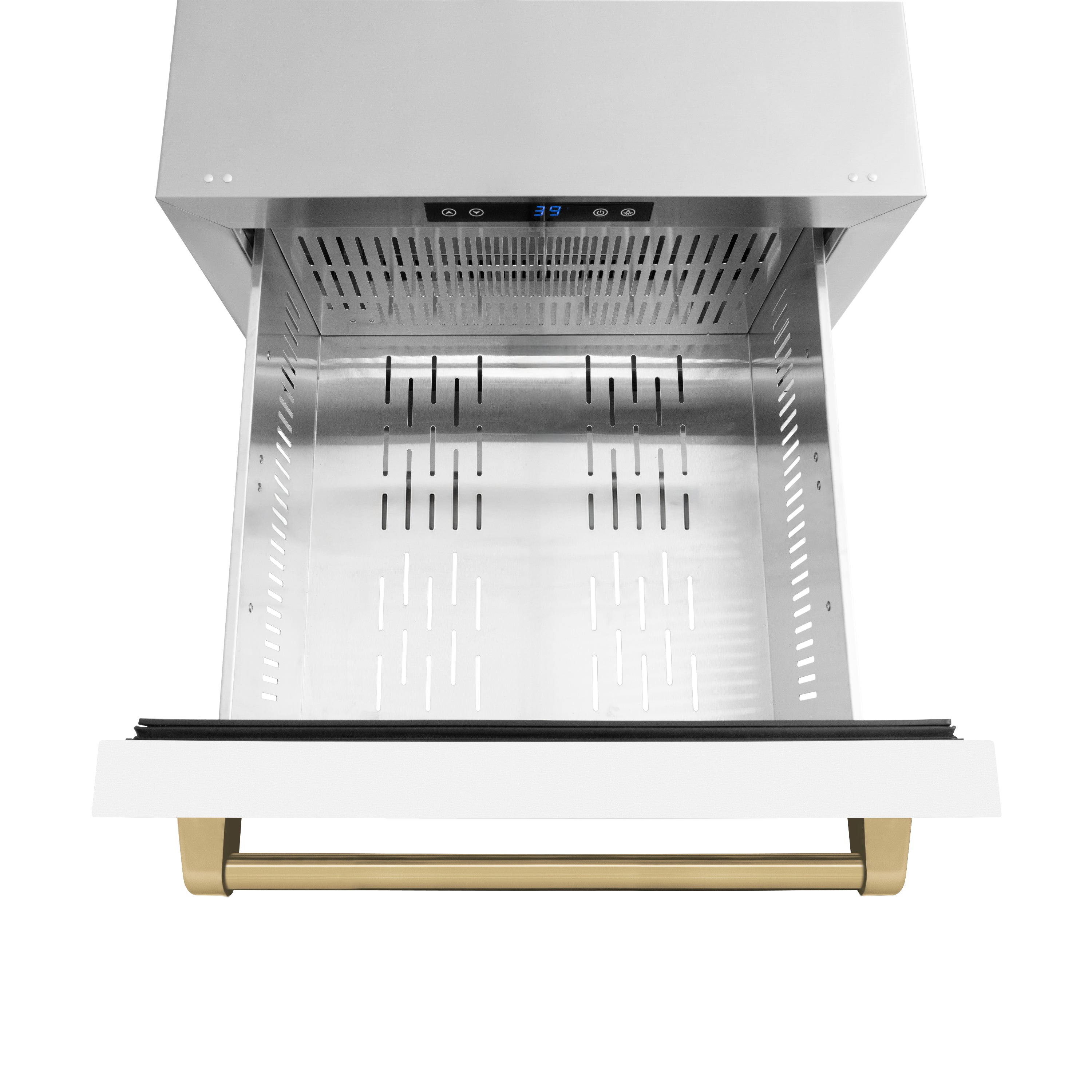 ZLINE Autograph Edition 24 in. Touchstone 168 Can Outdoor-Rated Dual Refrigerator Drawer with White Matte Doors and Champagne Bronze Handles (RDSOZ-WM-24-CB)