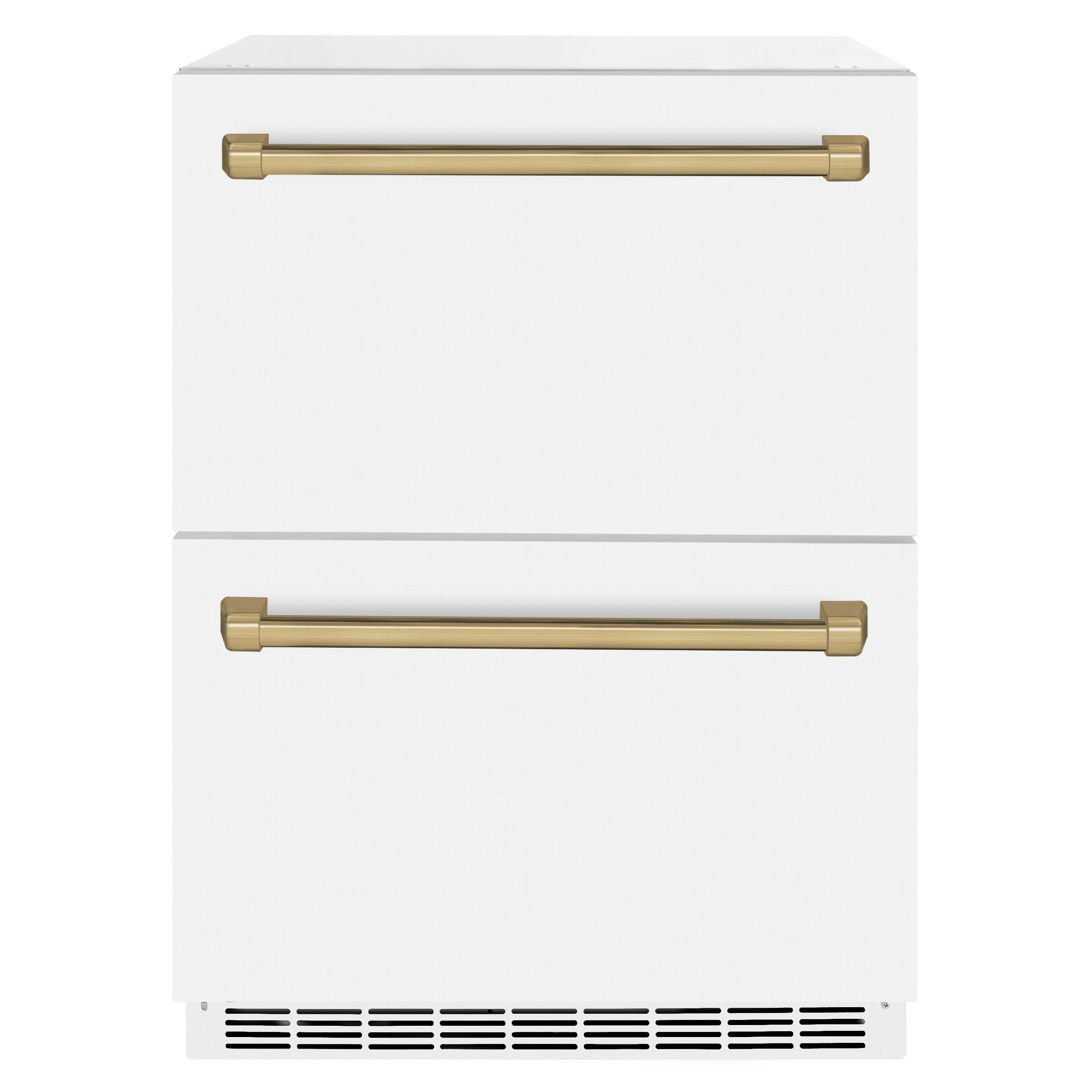 ZLINE Autograph Edition 24 in. Touchstone 168 Can Outdoor-Rated Dual Refrigerator Drawer with White Matte Doors and Champagne Bronze Handles (RDSOZ-WM-24-CB)