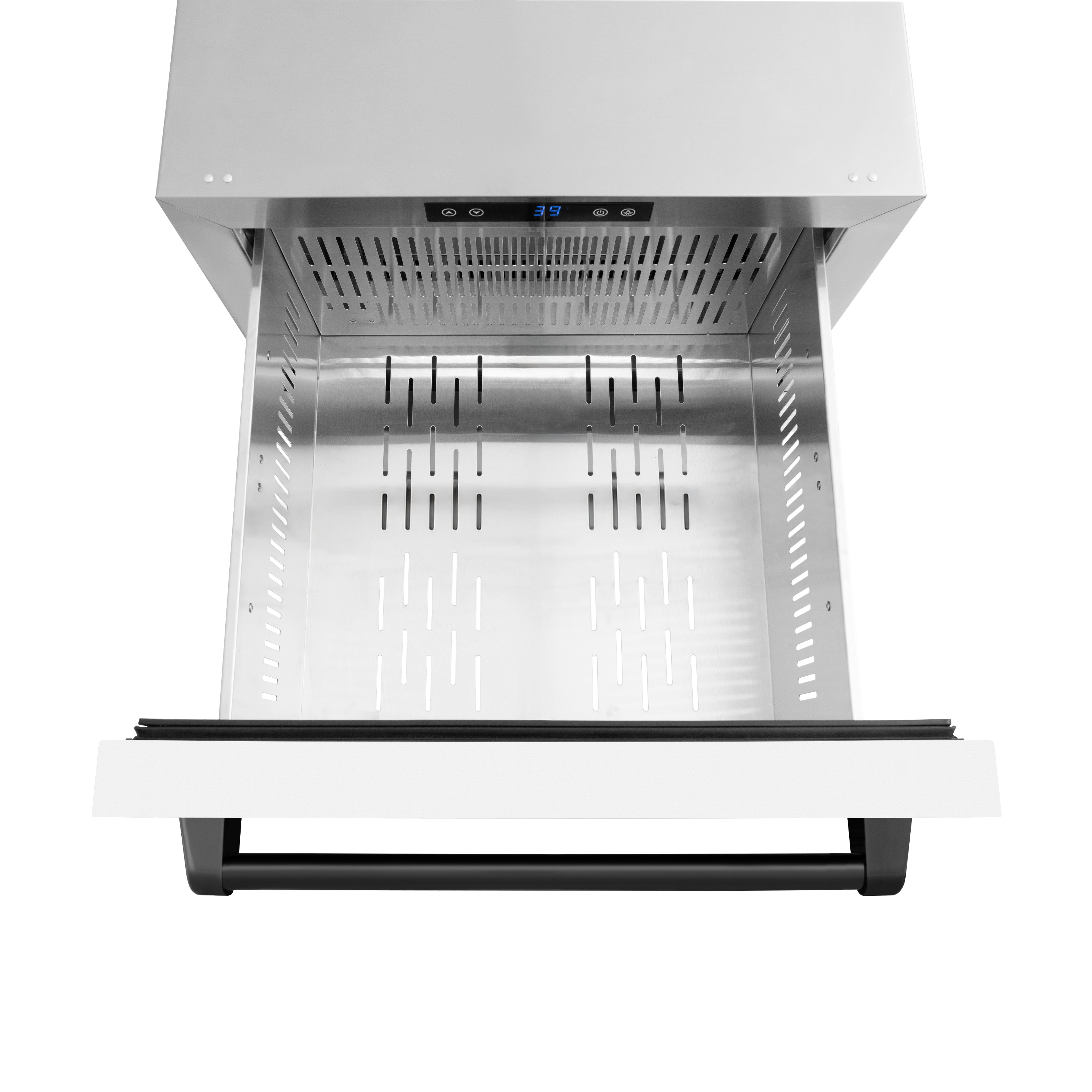 ZLINE Autograph Edition 24 in. Touchstone 168 Can Outdoor-Rated Dual Refrigerator Drawer with White Matte Doors and Matte Black Handles (RDSOZ-WM-24-MB)