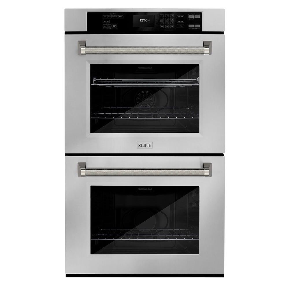 ZLINE Autograph Edition 30 in. Professional True Convection Double Wall Oven with Air Fry and Self Clean in Stainless Steel with Polished Nickel Helix Handles (WADZ-30-KPN)