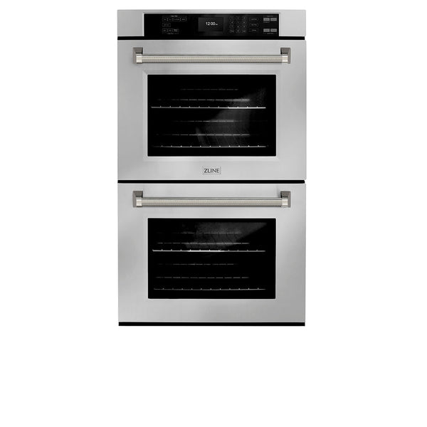 ZLINE Autograph Edition 30 in. Professional True Convection Double Wall Oven with Air Fry and Self Clean in Stainless Steel with Polished Nickel Helix Handles (WADZ-30-KPN)