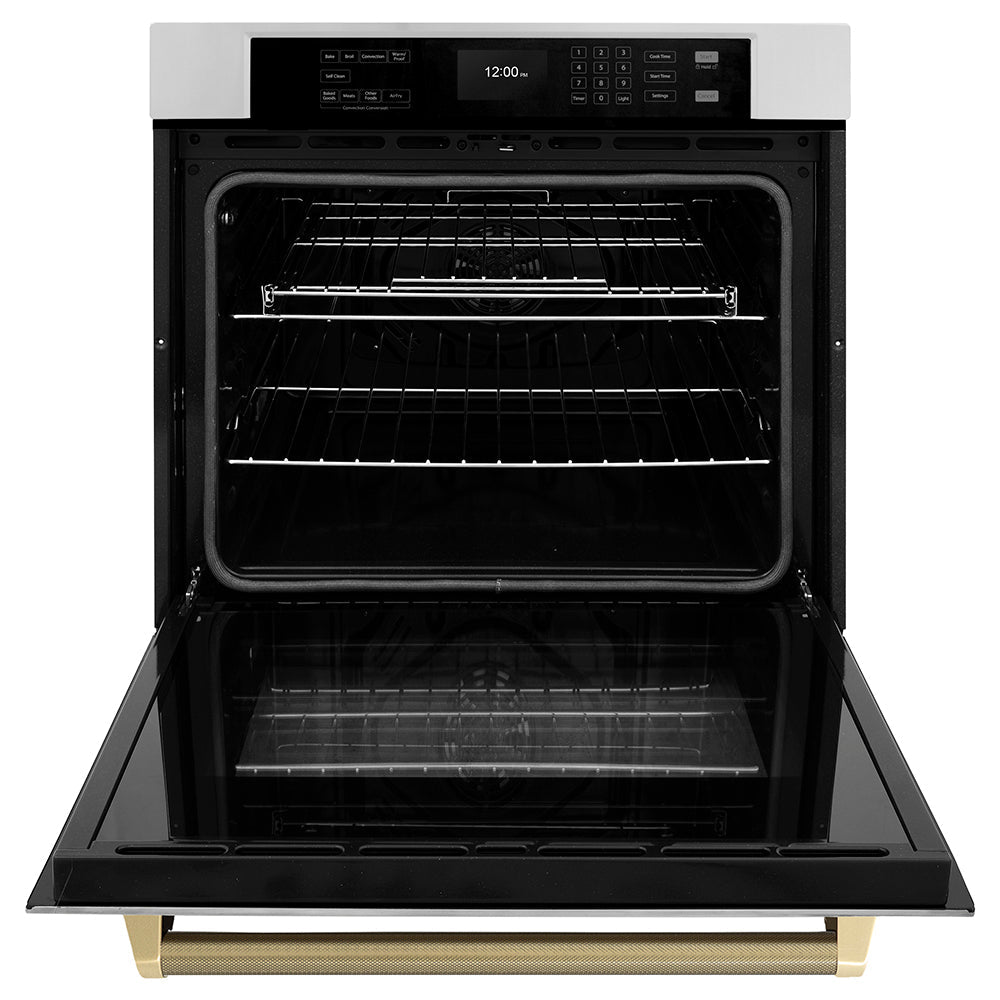 ZLINE Autograph Edition 30 in. Professional True Convection Single Wall Oven with Air Fry and Self Clean in Stainless Steel with Champagne Bronze Helix Handle (WASZ-30-KCB)