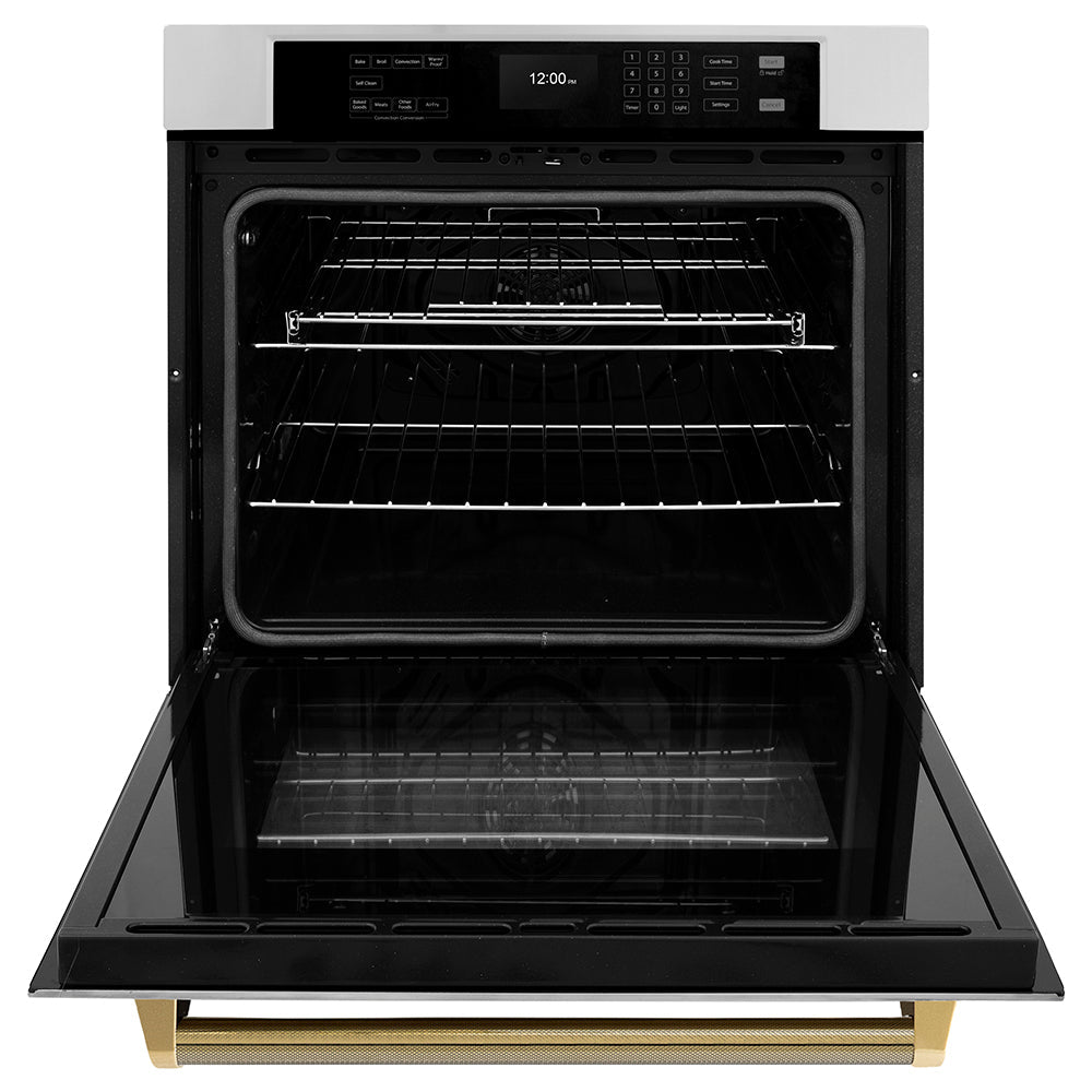 ZLINE Autograph Edition 30 in. Professional True Convection Single Wall Oven with Air Fry and Self Clean in Stainless Steel with Polished Gold Helix Handle (WASZ-30-KG)