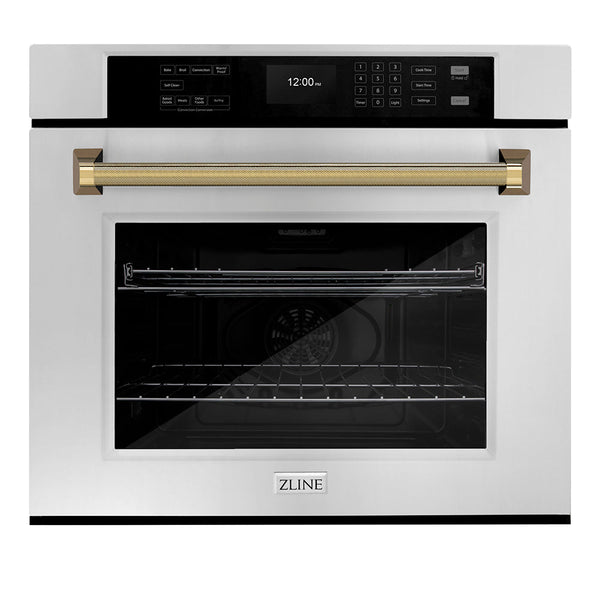 ZLINE Autograph Edition 30 in. Professional True Convection Single Wall Oven with Air Fry and Self Clean in Stainless Steel with Polished Gold Helix Handle (WASZ-30-KG)