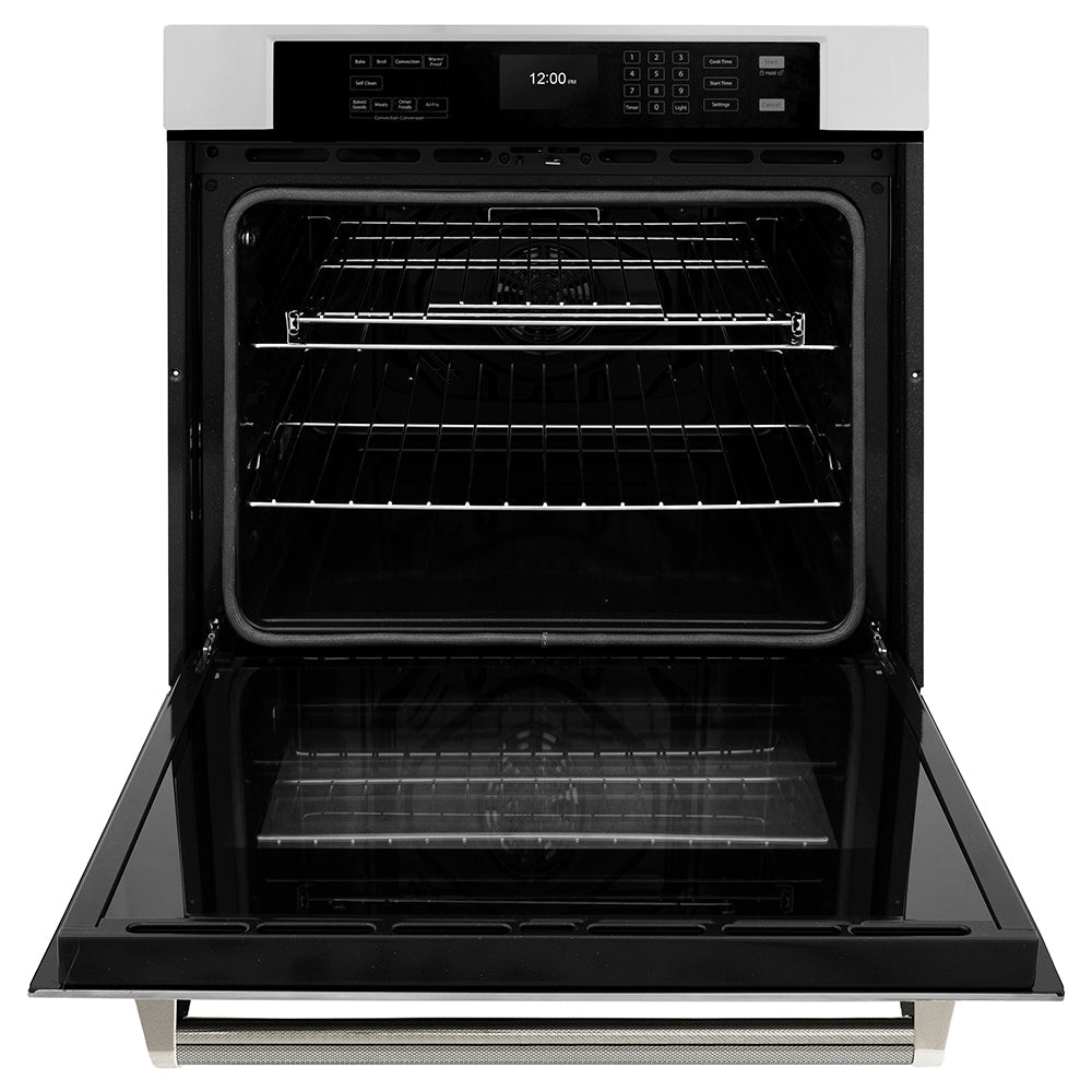 ZLINE Autograph Edition 30 in. Professional True Convection Single Wall Oven with Air Fry and Self Clean in Stainless Steel with Polished Nickel Helix Handle (WASZ-30-KPN)