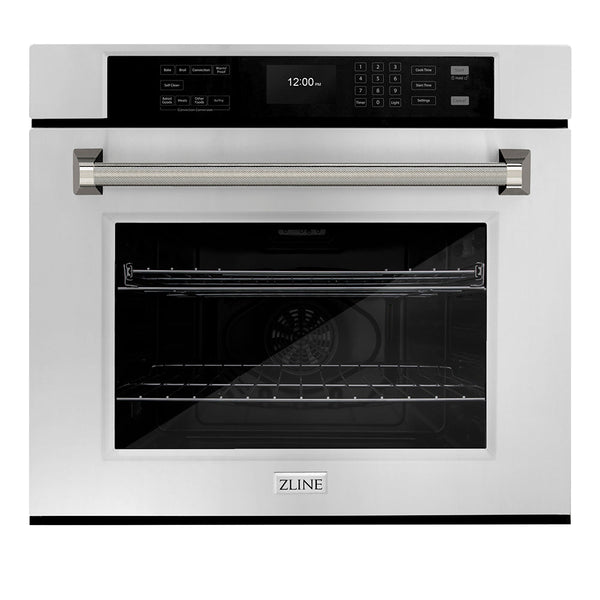 ZLINE Autograph Edition 30 in. Professional True Convection Single Wall Oven with Air Fry and Self Clean in Stainless Steel with Polished Nickel Helix Handle (WASZ-30-KPN)