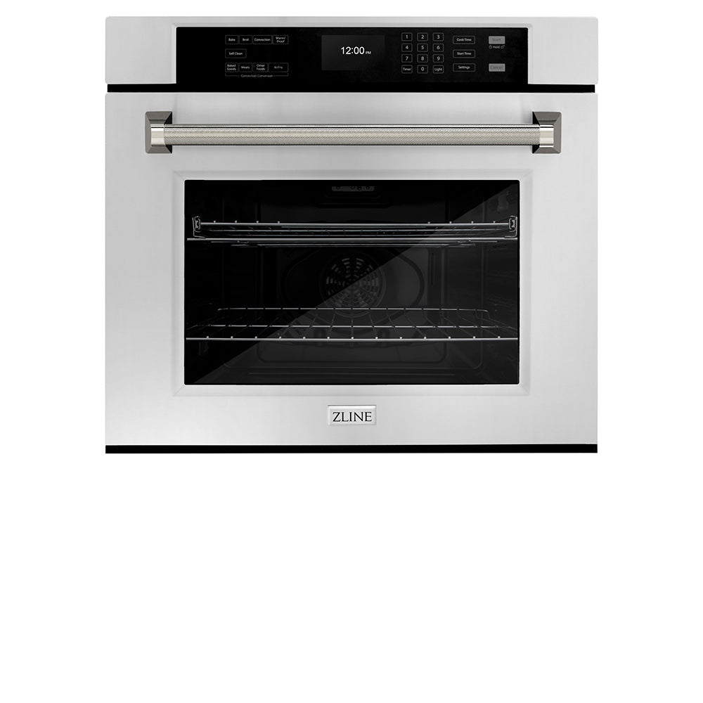 ZLINE Autograph Edition 30 in. Professional True Convection Single Wall Oven with Air Fry and Self Clean in Stainless Steel with Polished Nickel Helix Handle (WASZ-30-KPN)