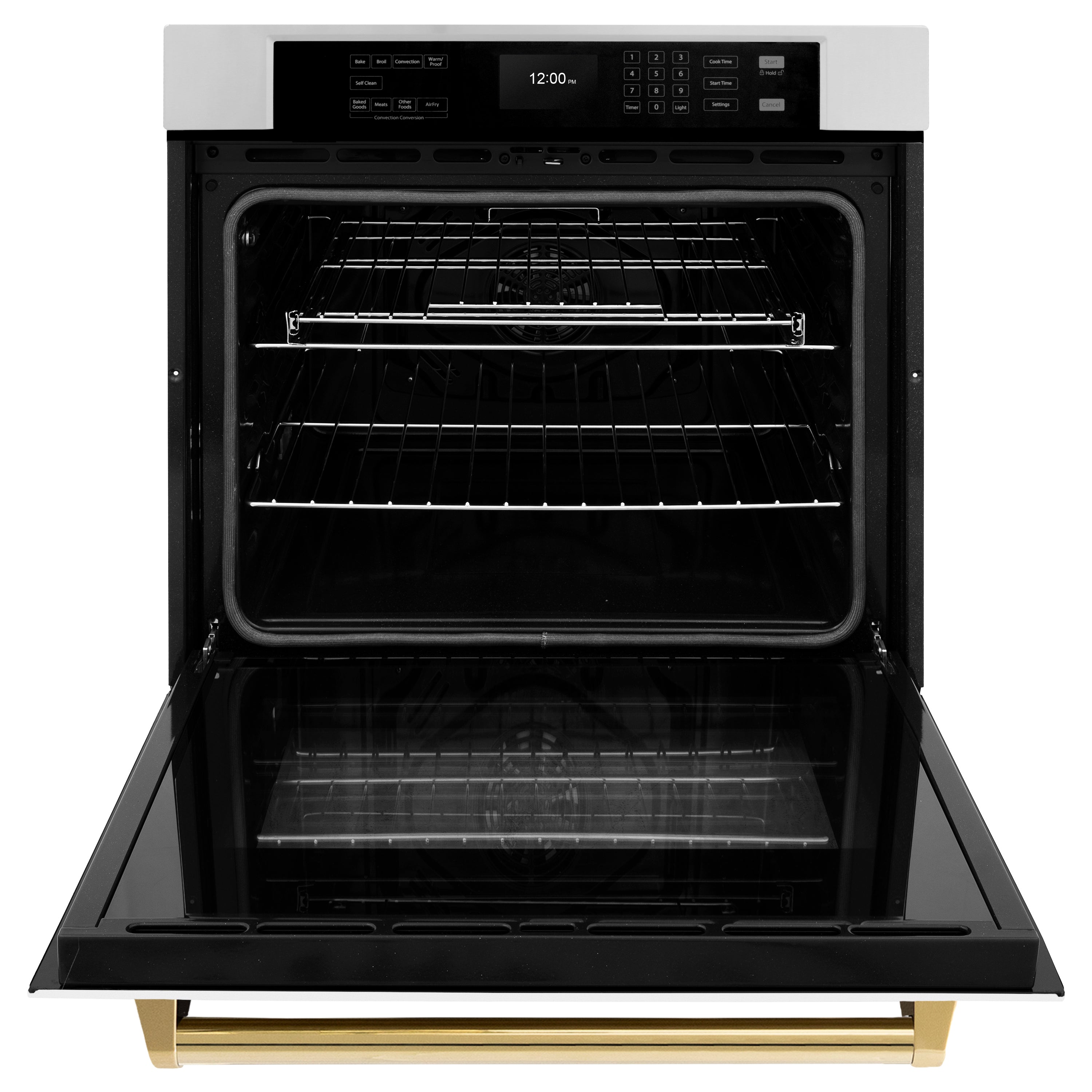 ZLINE 30 in. Autograph Edition Professional True Convection Single Wall Oven with Air Fry and Self Clean in Stainless Steel with White Matte Door and Polished Gold Handle (WASZ-WM-30-G)
