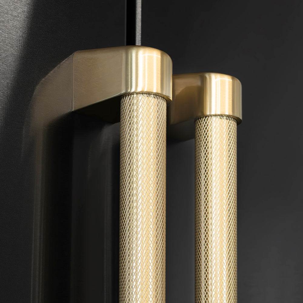 ZLINE Autograph Edition 36 in. 19.6 cu. ft. French Door Built-In Bottom Freezer Refrigerator with Water Dispenser and Ice Maker in Black Stainless Steel with Stainless Steel Interior and Champagne Bronze Helix Handles (SRBIVZ-BS36KCB)