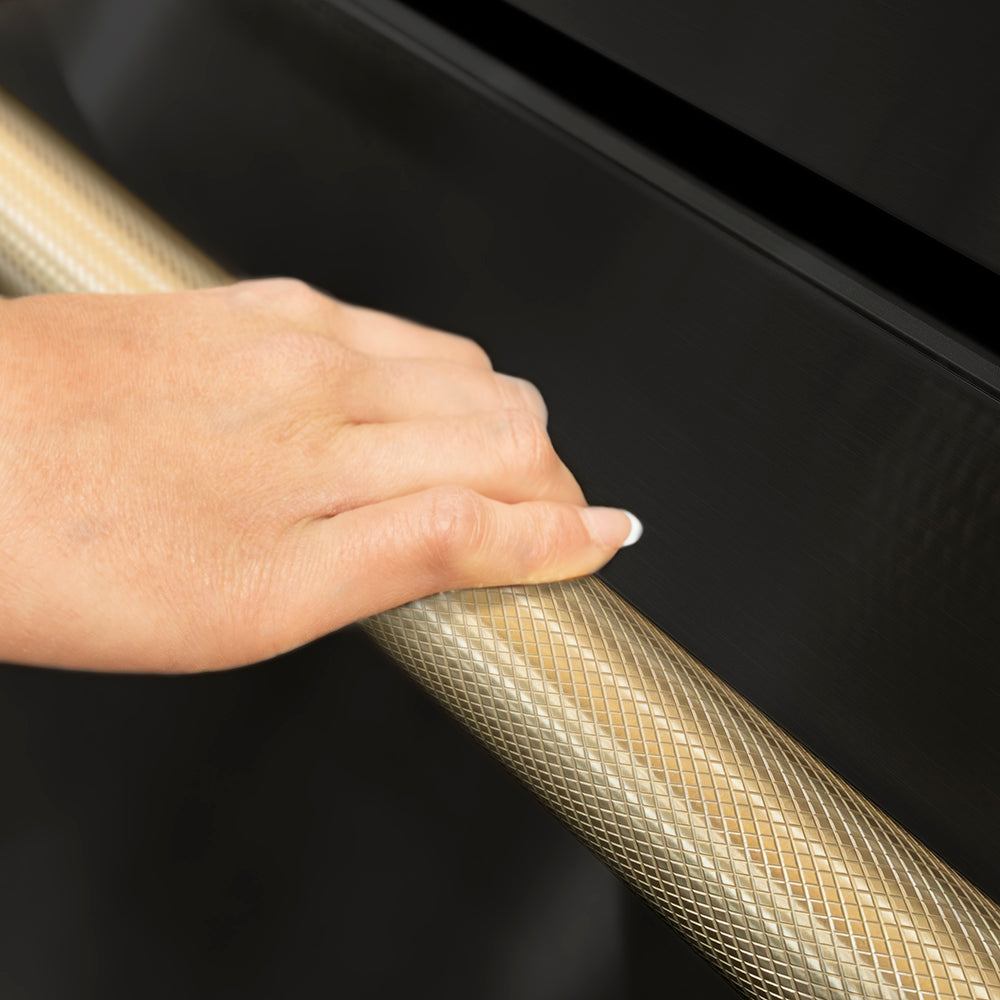 ZLINE Autograph Edition 36 in. 28.9 cu. ft. Standard-Depth French Door External Water Dispenser Refrigerator with Dual Ice Maker in Fingerprint-Resistant Black Stainless Steel and Champagne Bronze Helix Handles (RSMZ-W36-BS-KCB)