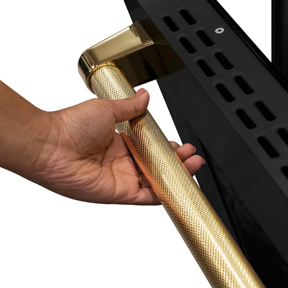 ZLINE Autograph Edition 36 in. 5.2 cu. ft. Paramount Gas Range with 6 Burner Cooktop and Convection Gas Oven in Black Stainless Steel with Polished Gold Helix Handle and Knob Accents (SGRBZ-36-KG)