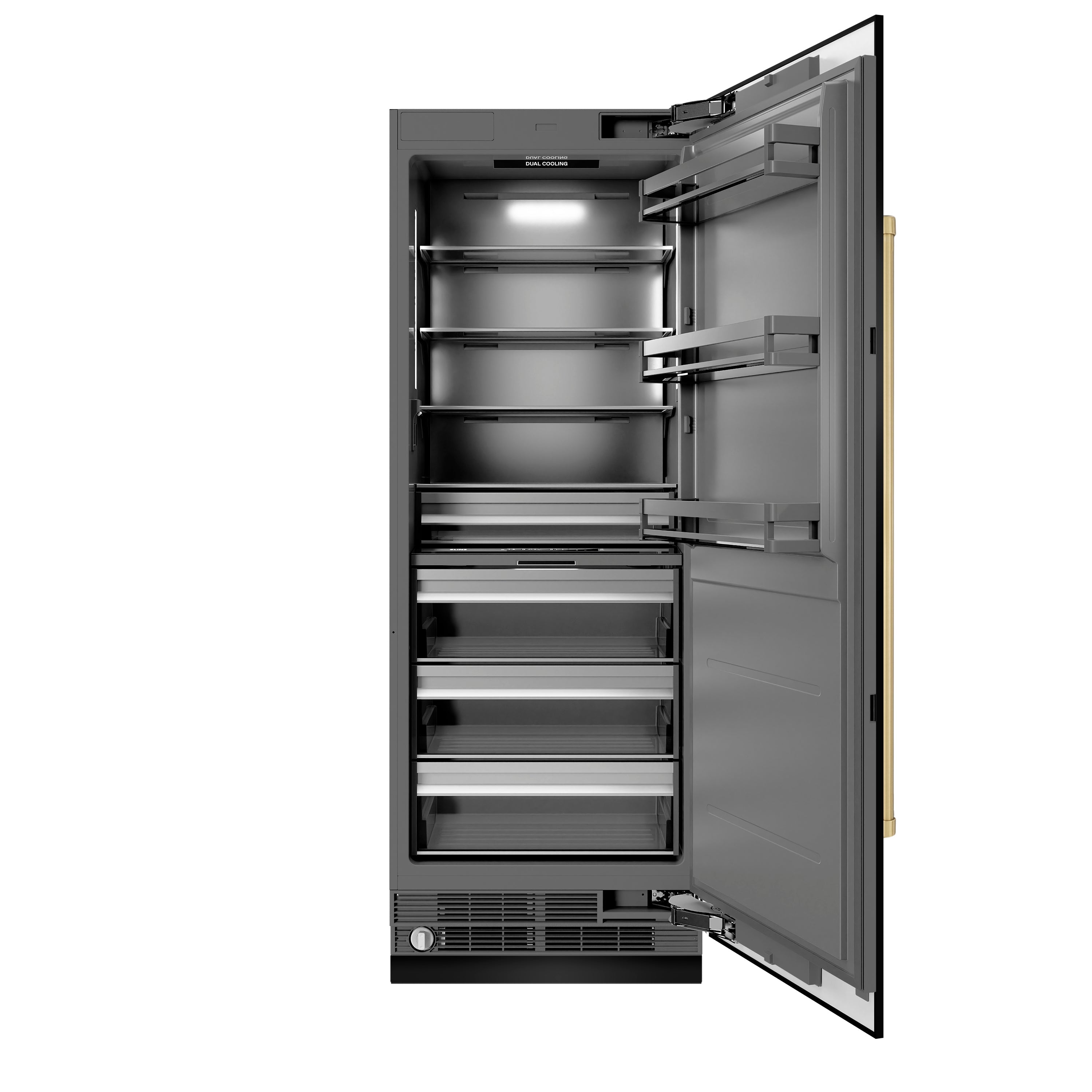 ZLINE Autograph Edition 30 in. 16.7 cu. ft. Column Refrigerator in Black Stainless Steel with Graphite Gray Interior and Champagne Bronze Accents (RCRVZ-BS-30-CB)