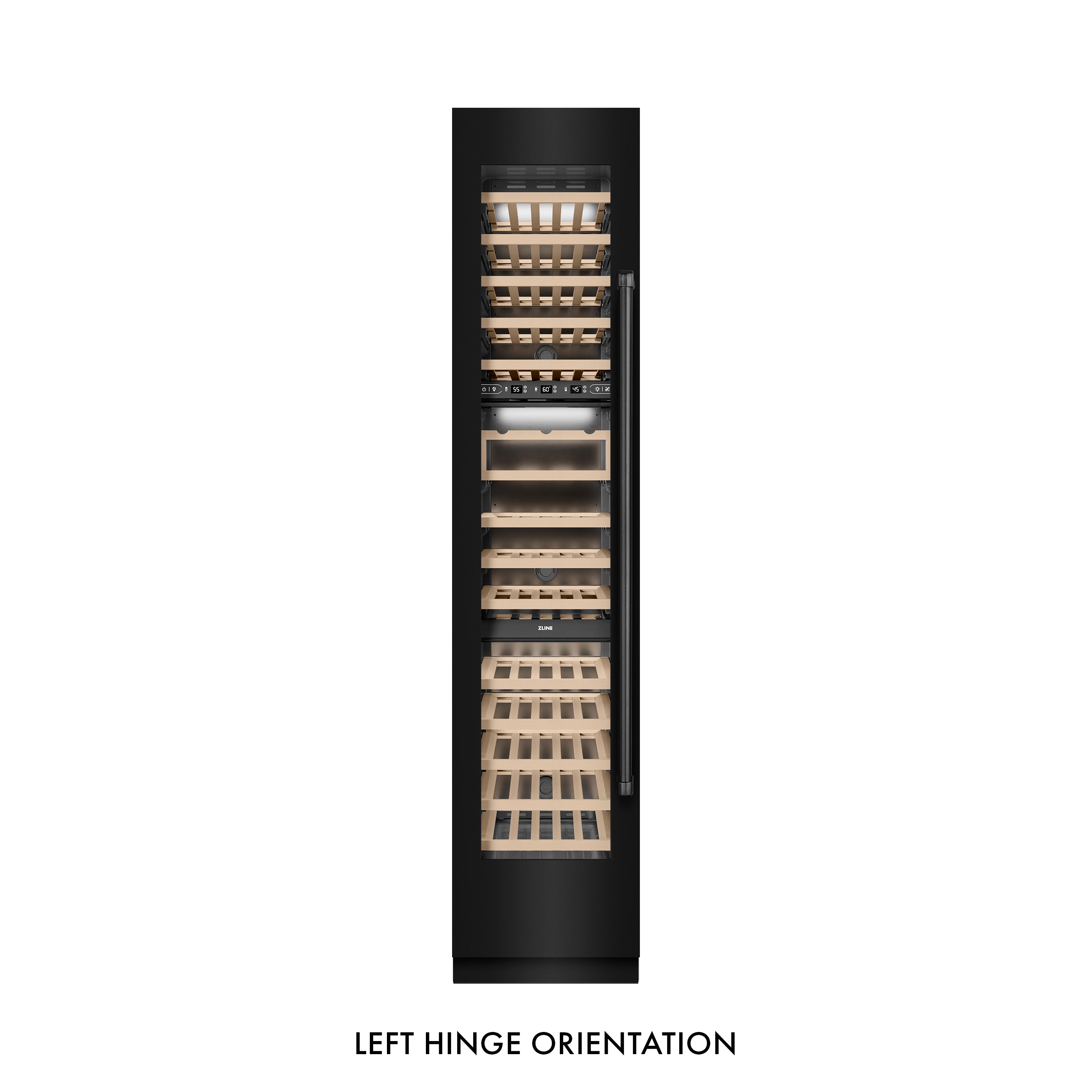 ZLINE 18 in. 9.0 cu. ft. Triple Zone 68 Bottle Left Hinge Column Wine Cooler in Black Stainless Steel (RCWVL-BS-18)