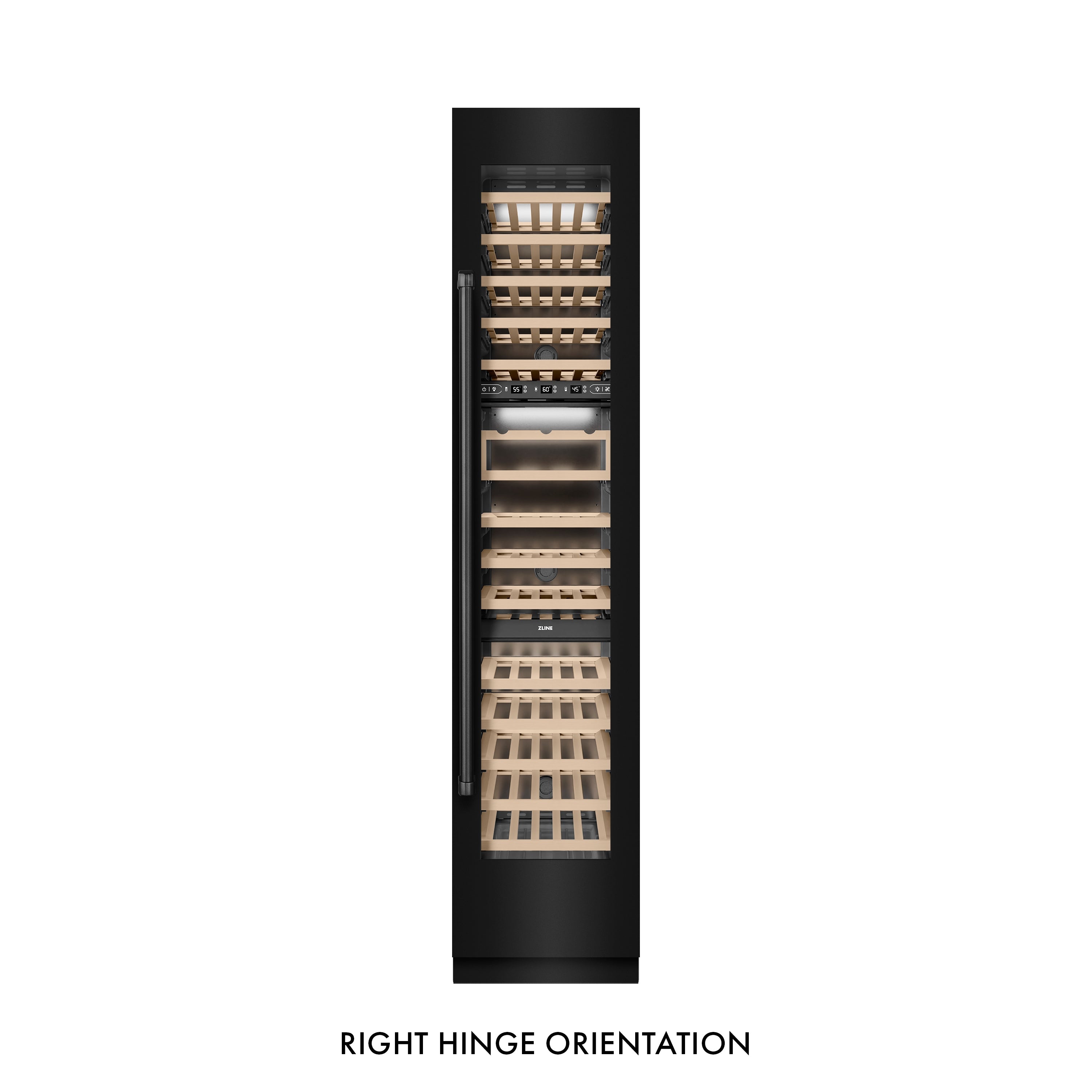 ZLINE 18 in. 9.0 cu. ft. Triple Zone 68 Bottle Right Hinge Column Wine Cooler in Black Stainless Steel (RCWVR-BS-18)
