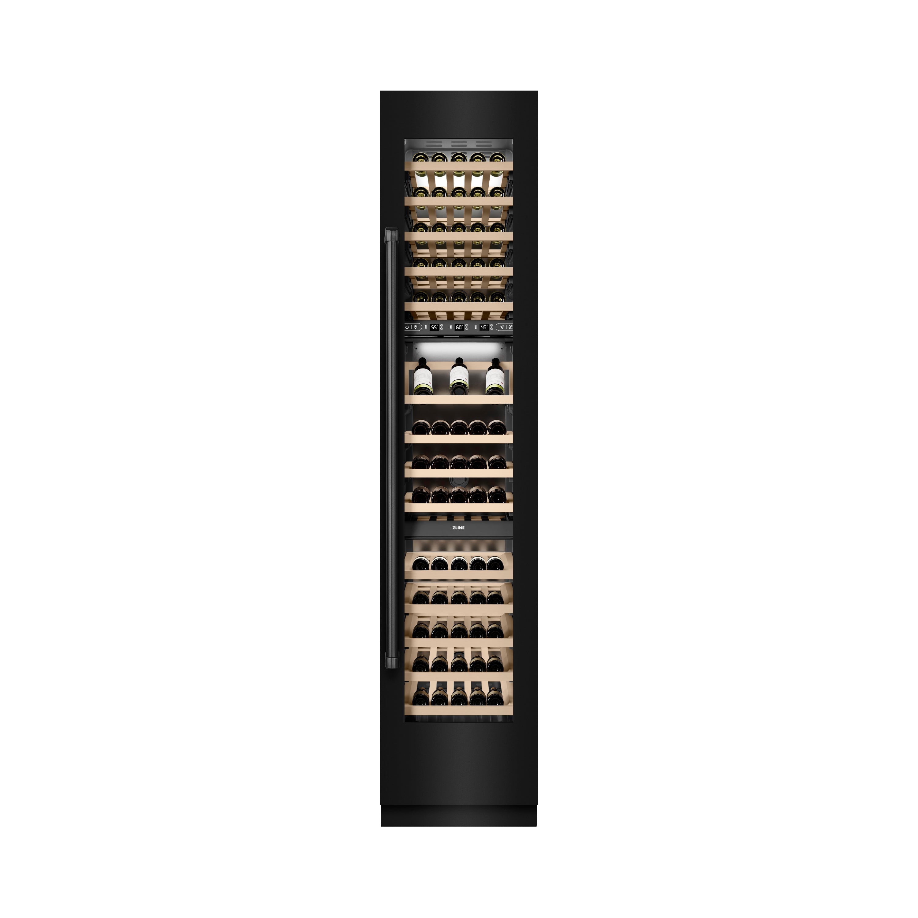 ZLINE 18 in. 9.0 cu. ft. Triple Zone 68 Bottle Right Hinge Column Wine Cooler in Black Stainless Steel (RCWVR-BS-18)