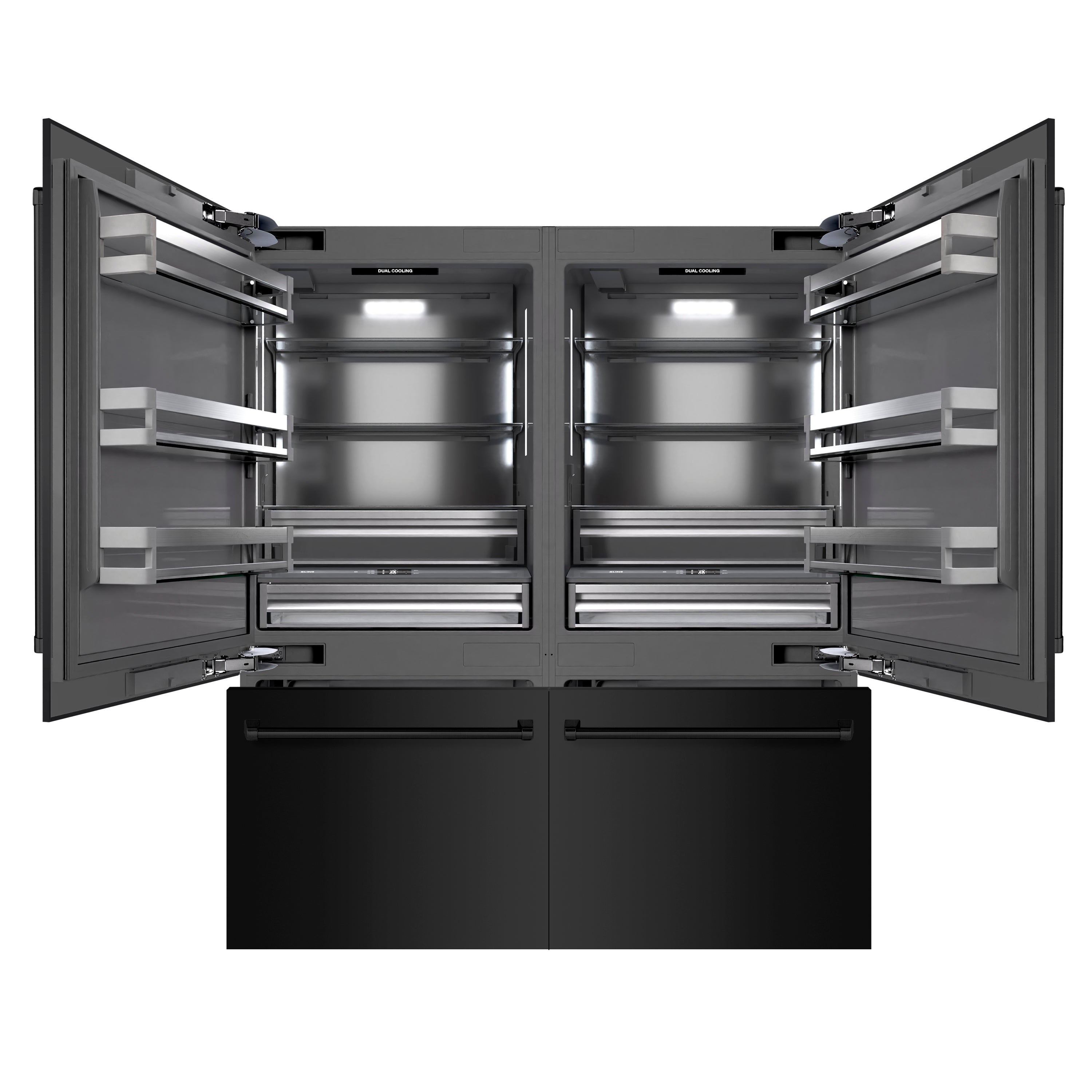 ZLINE 72 in. 39.6 cu. ft. French Door Built-In Bottom Freezer Refrigerator with Water Dispensers and Ice Makers in Black Stainless Steel with Graphite Gray Interior (GRBIT-BS-72)