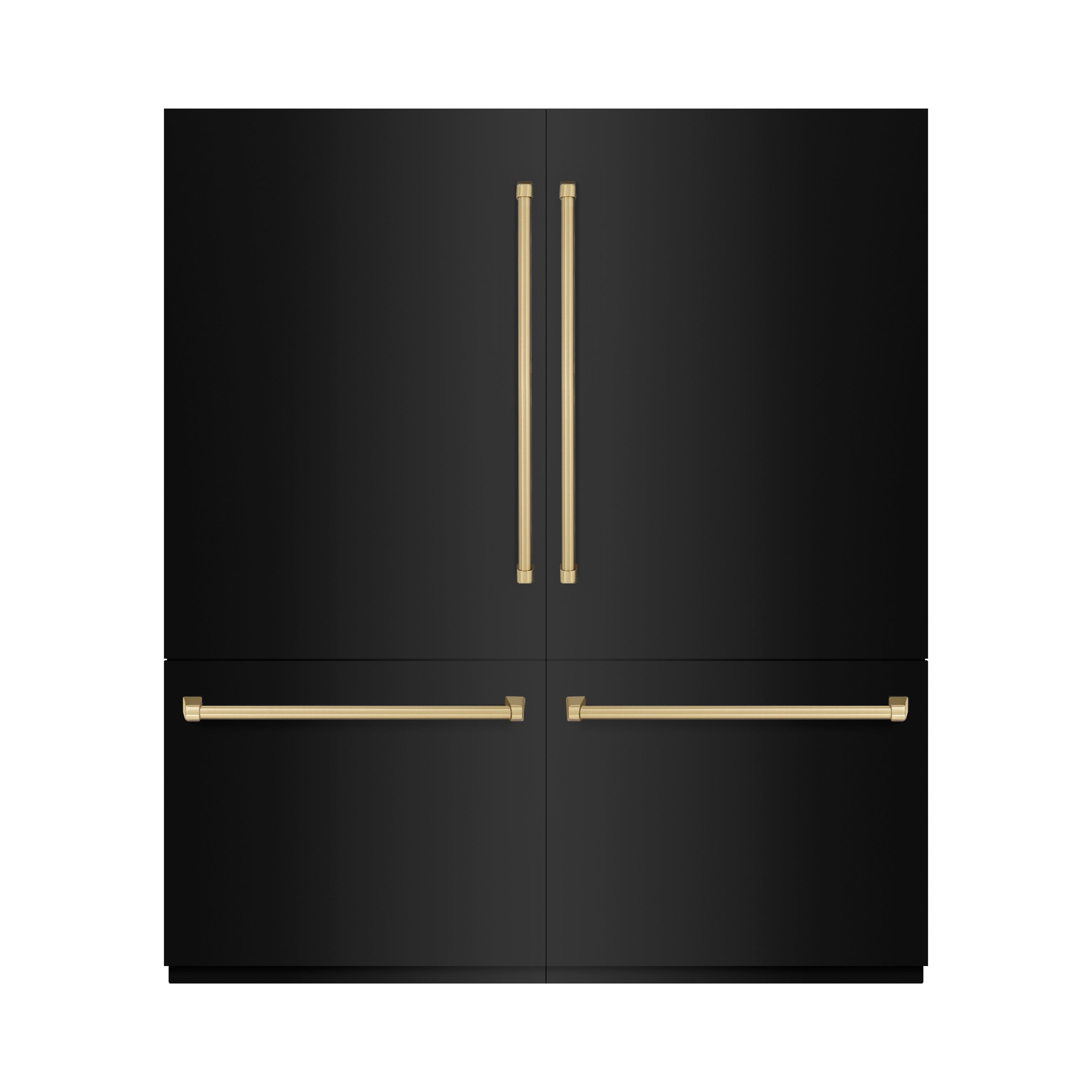 ZLINE Autograph Edition 72 in. 39.6 cu. ft. French Door Built-In Bottom Freezer Refrigerator with Water Dispensers and Ice Makers in Black Stainless Steel with Graphite Gray Interior and Champagne Bronze Accents (GRBITZ-BS-72-CB)