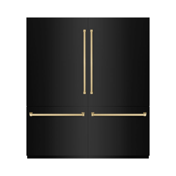 ZLINE Autograph Edition 72 in. 39.6 cu. ft. French Door Built-In Bottom Freezer Refrigerator with Water Dispensers and Ice Makers in Black Stainless Steel with Graphite Gray Interior and Champagne Bronze Accents (GRBITZ-BS-72-CB)