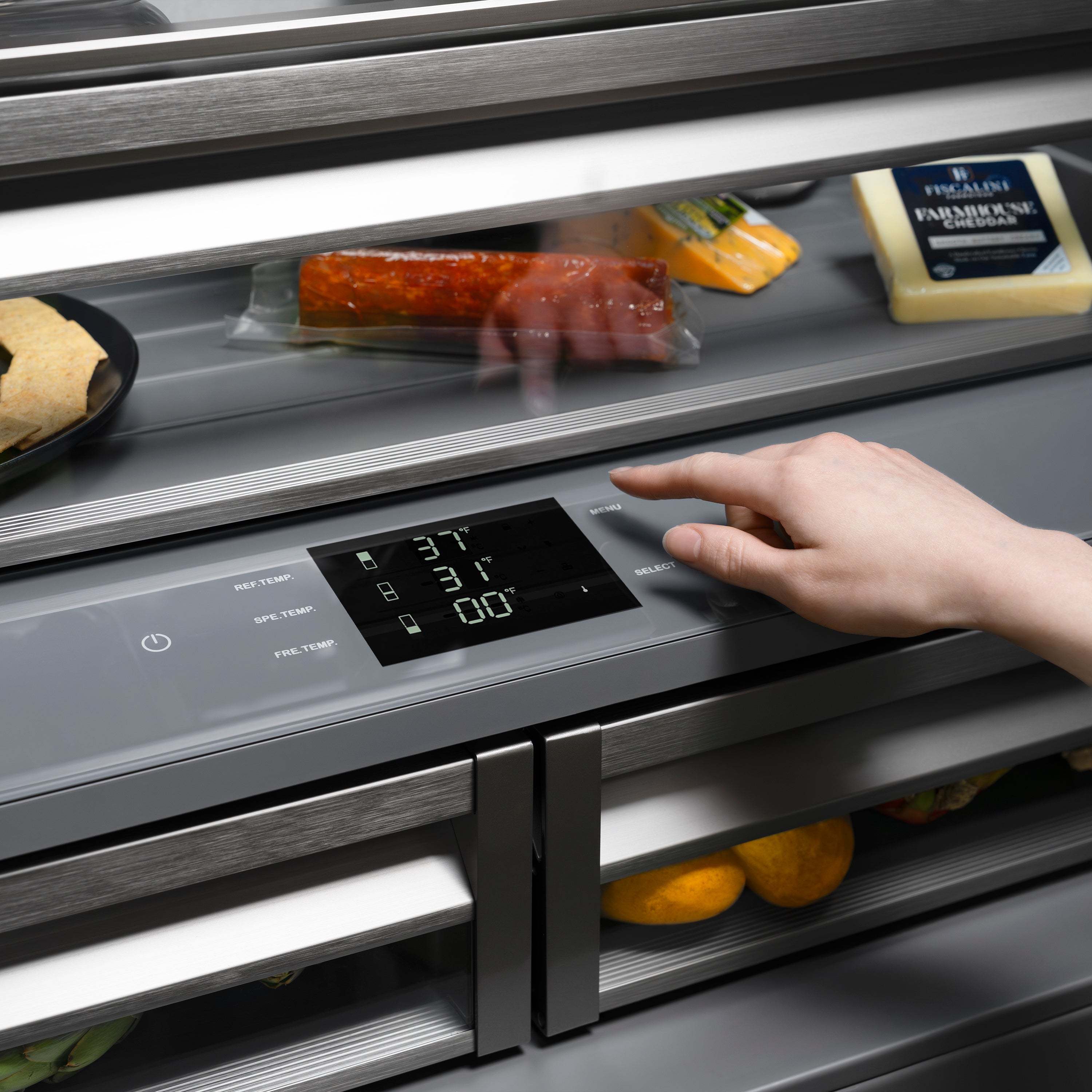 ZLINE 36 in. 19.6 cu. ft. French Door Built-In Bottom Freezer Refrigerator with Water Dispenser and Ice Maker in Black Stainless Steel with Graphite Gray Interior (GRBIV-BS-36)