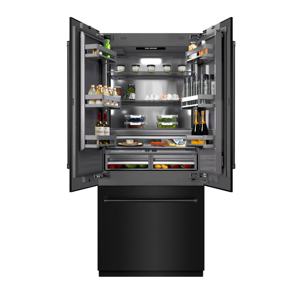 ZLINE 36 in. 19.6 cu. ft. French Door Built-In Bottom Freezer Refrigerator with Water Dispenser and Ice Maker in Black Stainless Steel with Graphite Gray Interior (GRBIV-BS-36)