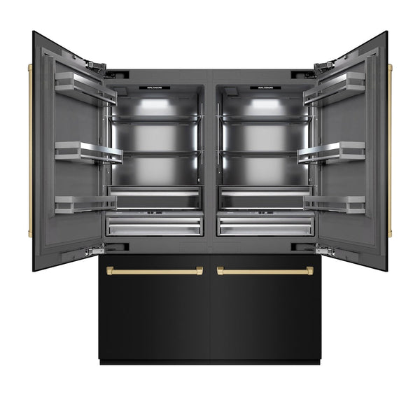ZLINE Autograph Edition 60 in. 32.2 cu. ft. French Door Built-In Bottom Freezer Refrigerator with Water Dispenser and Ice Maker in Black Stainless Steel with Graphite Gray Interior and Champagne Bronze Accents (GRBIVZ-BS-60-CB)