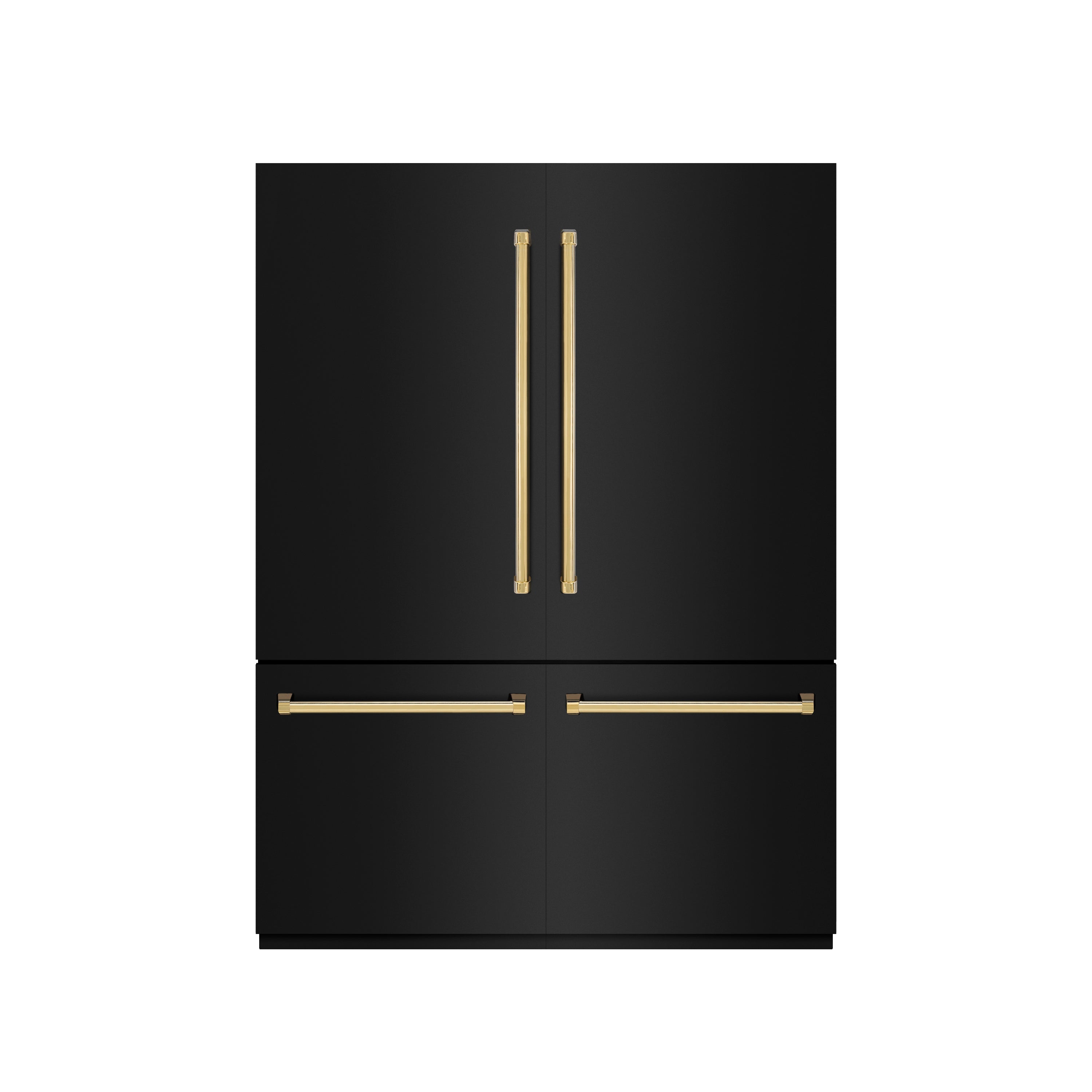 ZLINE Autograph Edition 60 in. 32.2 cu. ft. French Door Built-In Bottom Freezer Refrigerator with Water Dispenser and Ice Maker in Black Stainless Steel with Graphite Gray Interior and Polished Gold Accents (GRBIVZ-BS-60-G)