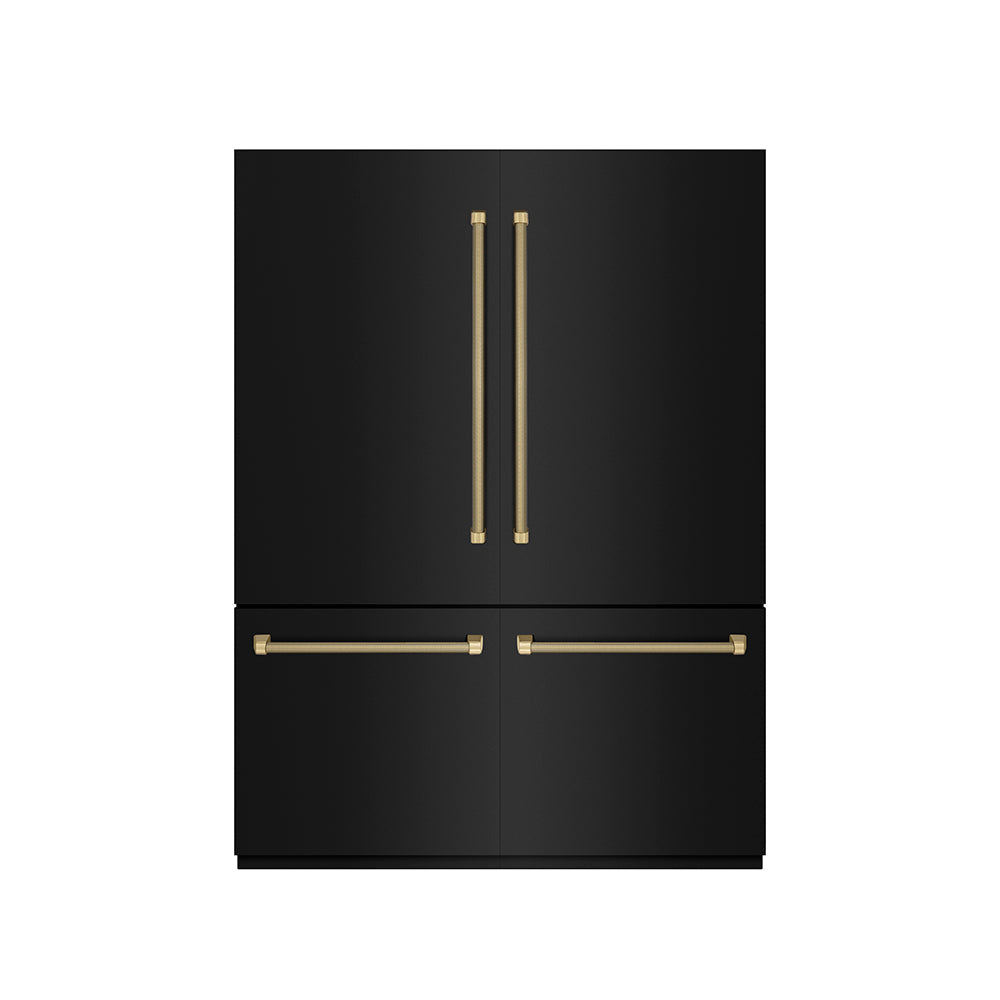ZLINE Autograph Edition 60 in. 32.2 cu. ft. French Door Built-In Bottom Freezer Refrigerator with Water Dispenser and Ice Maker in Black Stainless Steel with Graphite Gray Interior and Champagne Bronze Helix Handles (GRBIVZ-BS60KCB)