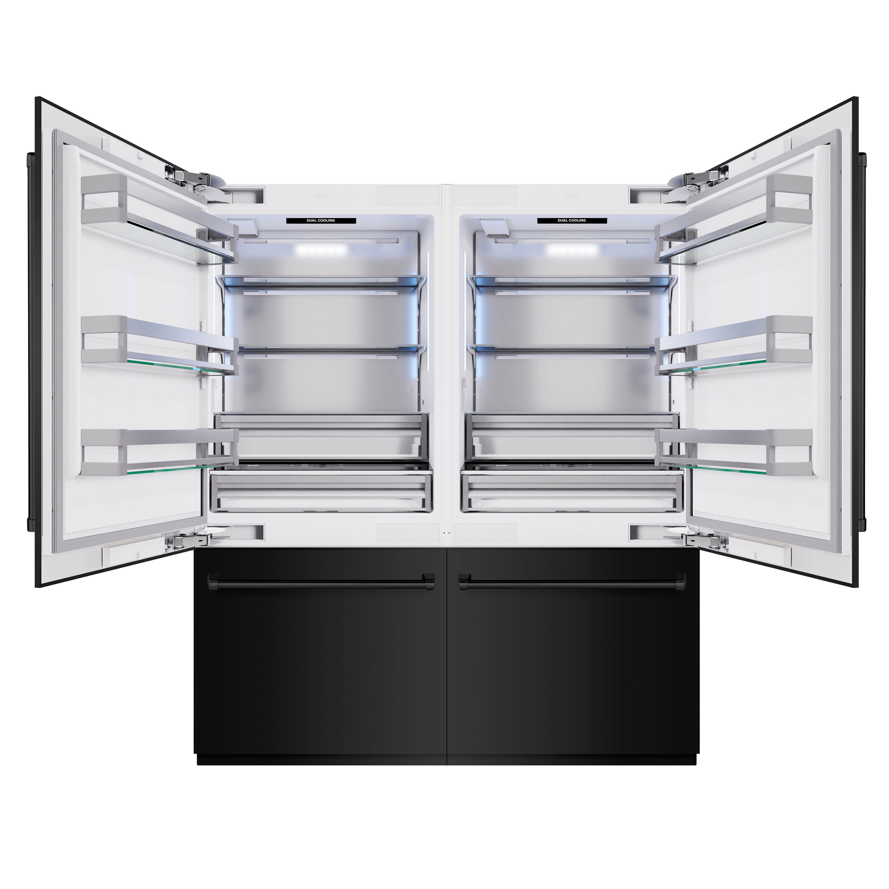 ZLINE 72 in. 39.6 cu. ft. French Door Built-In Bottom Freezer Refrigerator with Water Dispensers and Ice Makers in Black Stainless Steel (RBIT-BS-72)