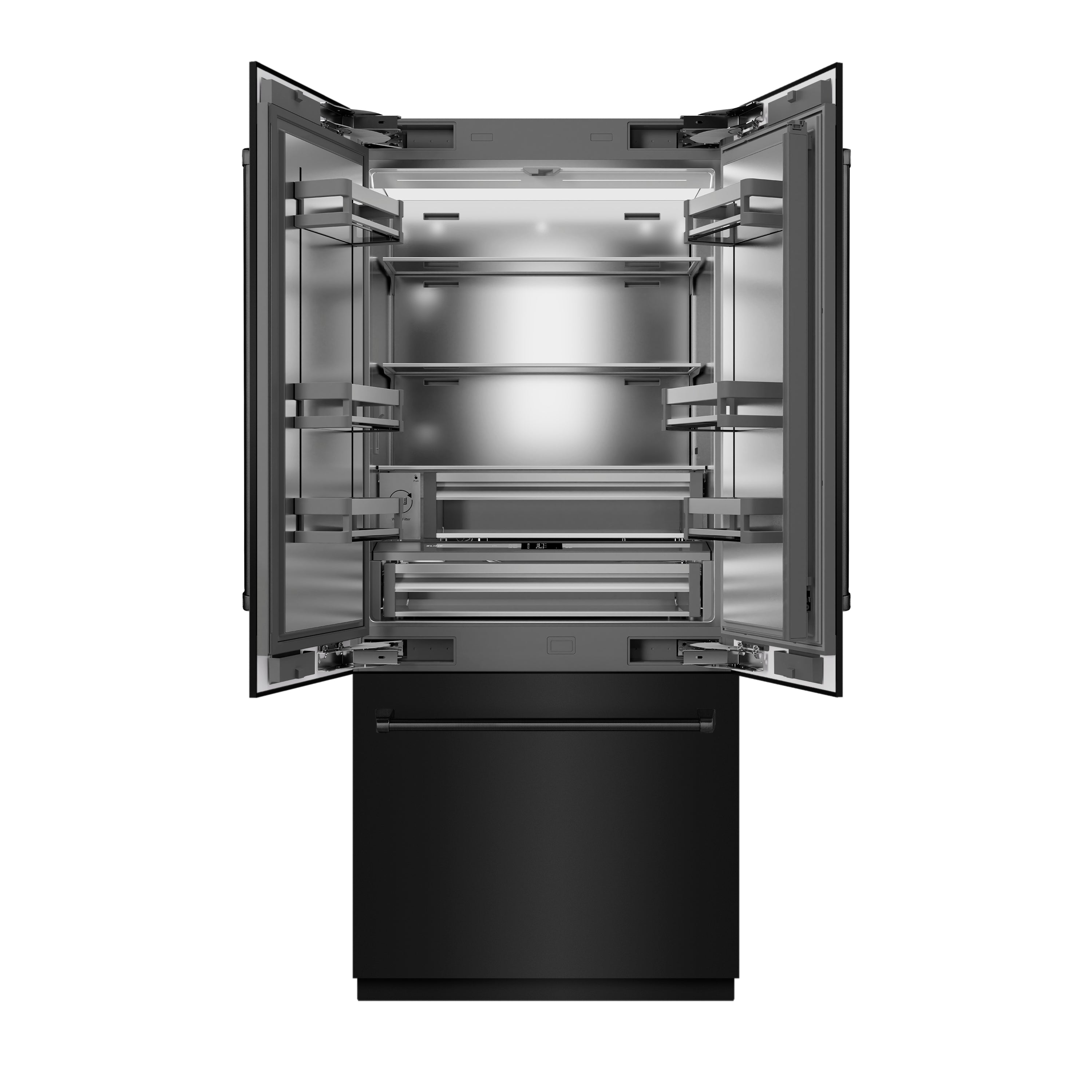 ZLINE 36 in. 19.6 cu. ft. French Door Built-In Bottom Freezer Refrigerator with Water Dispenser and Ice Maker in Black Stainless Steel with Stainless Steel Interior (SRBIV-BS-36)