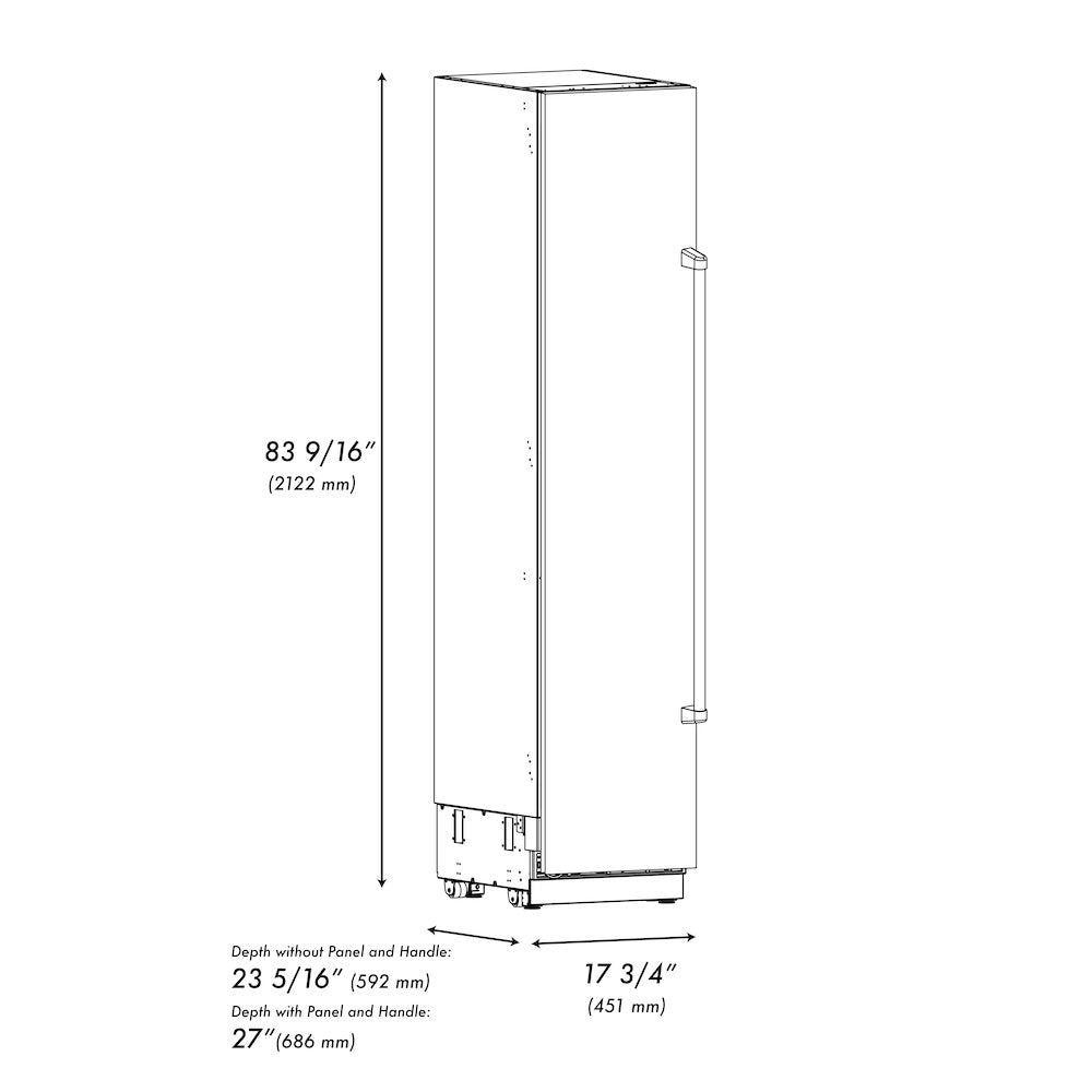 ZLINE 18 in. 8.6 cu. ft. Left Hinge Column Freezer in Satin Stainless Steel with Graphite Gray Interior (RCFVL-SN-18)