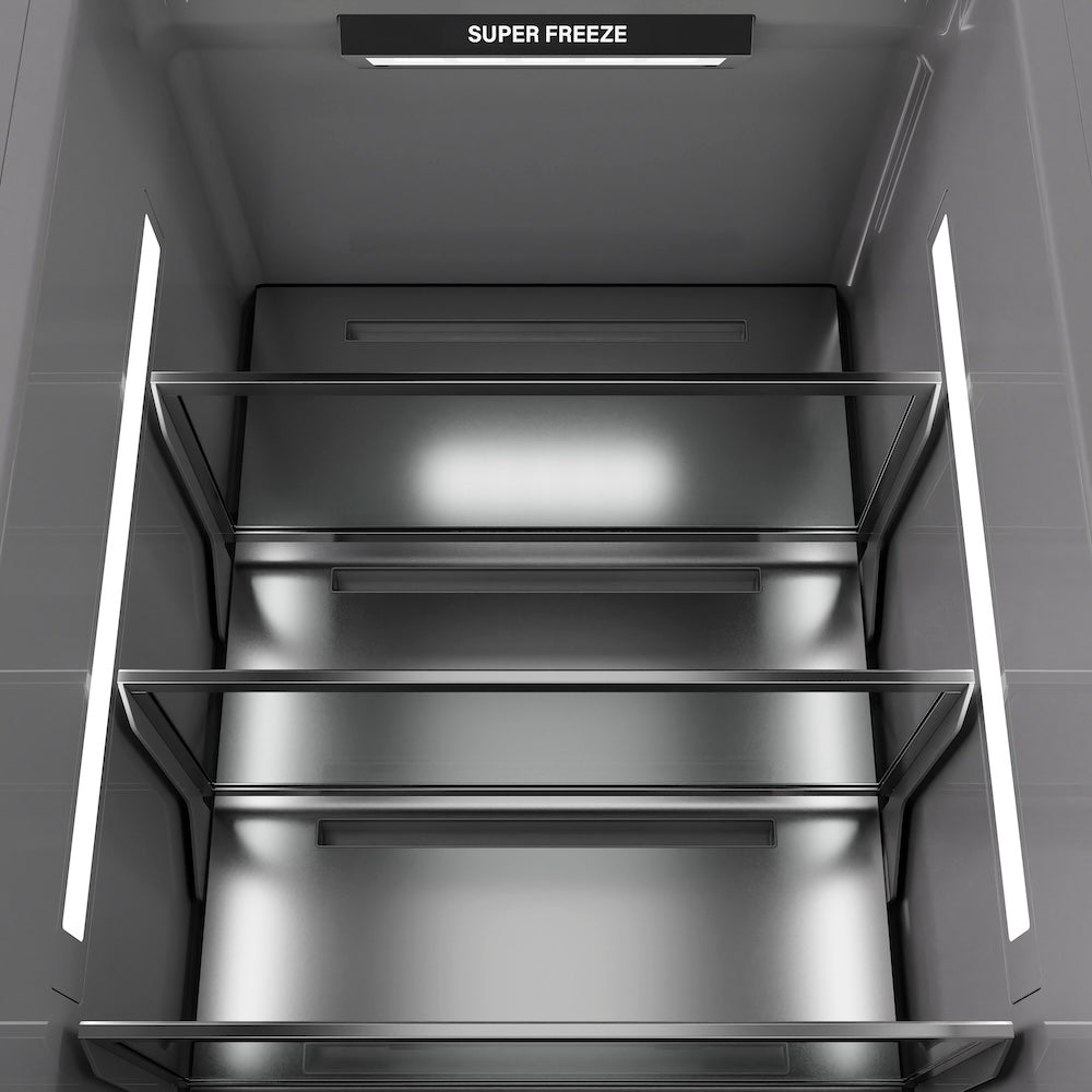 ZLINE Autograph Edition 18 in. 8.6 cu. ft. Left Hinge Column Freezer in Satin Stainless Steel with Graphite Gray Interior and Champagne Bronze Accents (RCFVLZ-SN-18-CB)