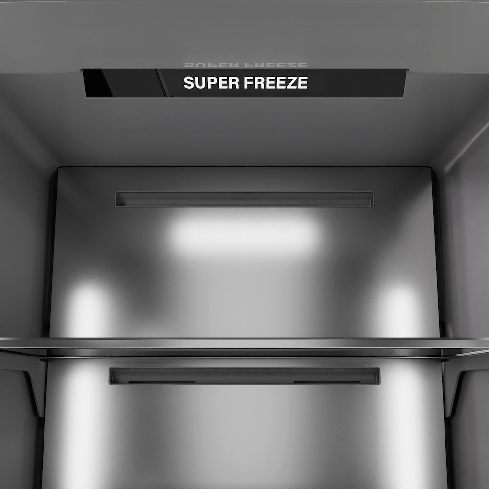 ZLINE Autograph Edition 18 in. 8.6 cu. ft. Left Hinge Column Freezer in Satin Stainless Steel with Graphite Gray Interior and Champagne Bronze Accents (RCFVLZ-SN-18-CB)