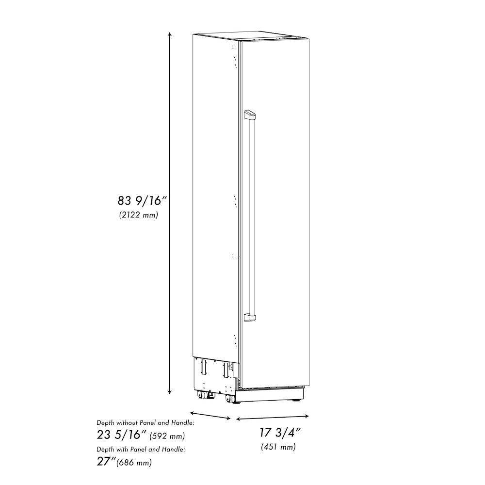 ZLINE 18 in. 8.6 cu. ft. Right Hinge Column Freezer in Satin Stainless Steel with Graphite Gray Interior (RCFVR-SN-18)