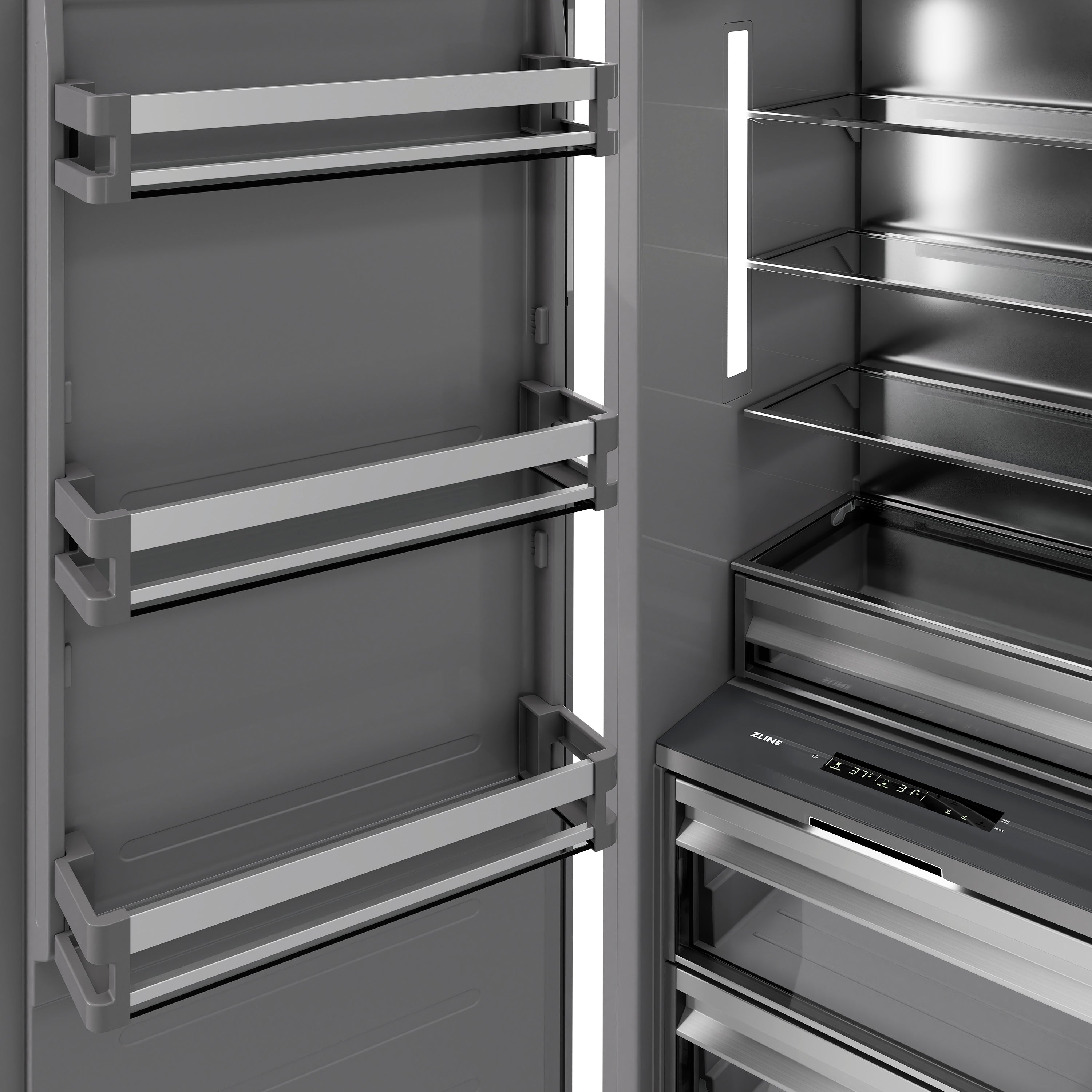 ZLINE Autograph Edition 30 in. 16.7 cu. ft. Column Refrigerator in Satin Stainless Steel with Graphite Gray Interior and Champagne Bronze Accents (RCRVZ-SN-30-CB)