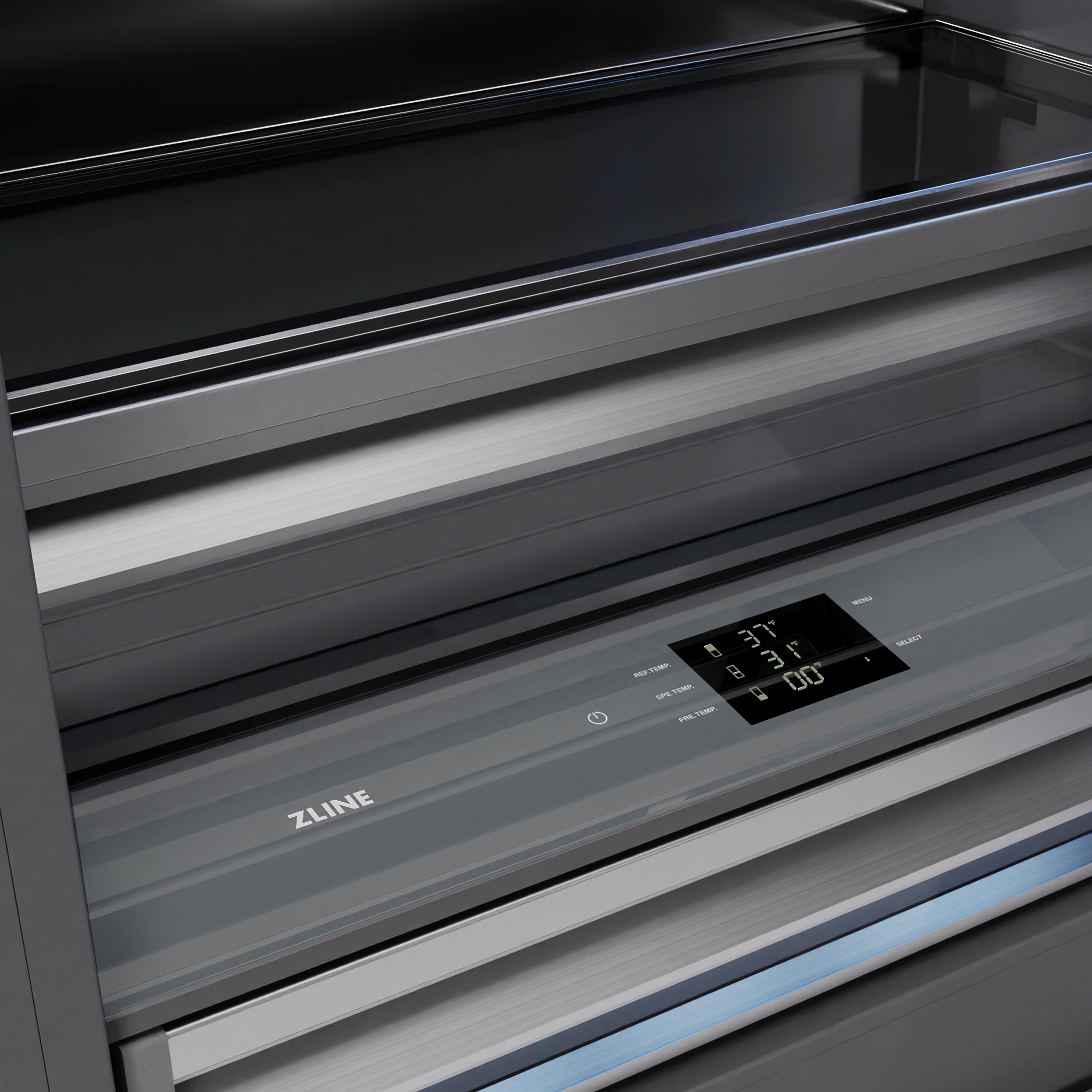 ZLINE Autograph Edition 72 in. 39.6 cu. ft. French Door Built-In Bottom Freezer Refrigerator with Water Dispensers and Ice Makers in Satin Stainless Steel with Graphite Gray Interior and Champagne Bronze Accents (GRBITZ-SN-72-CB)