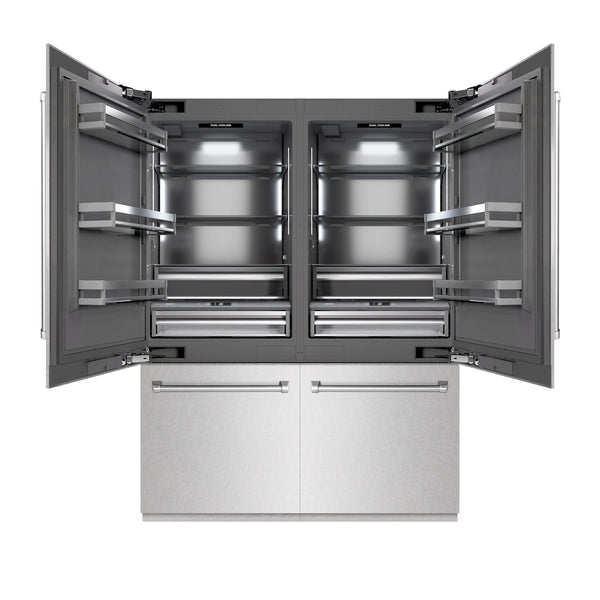 ZLINE 60 in. 32.2 cu. ft. French Door Built-In Bottom Freezer Refrigerator with Water Dispensers and Ice Makers in Satin Stainless Steel with Graphite Gray Interior (GRBIV-SN-60)