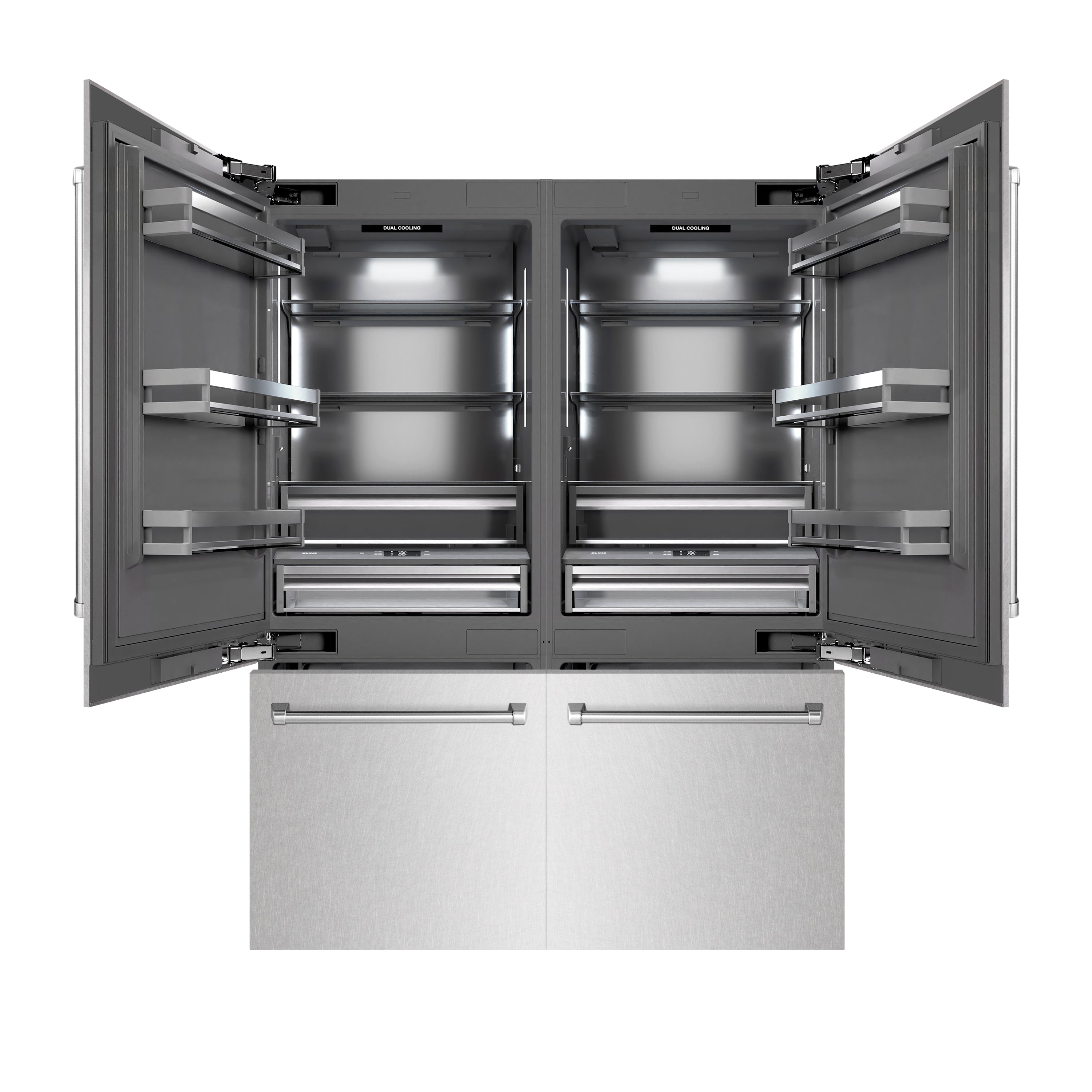 ZLINE 60 in. 32.2 cu. ft. French Door Built-In Bottom Freezer Refrigerator with Water Dispensers and Ice Makers in Satin Stainless Steel with Graphite Gray Interior (GRBIV-SN-60)