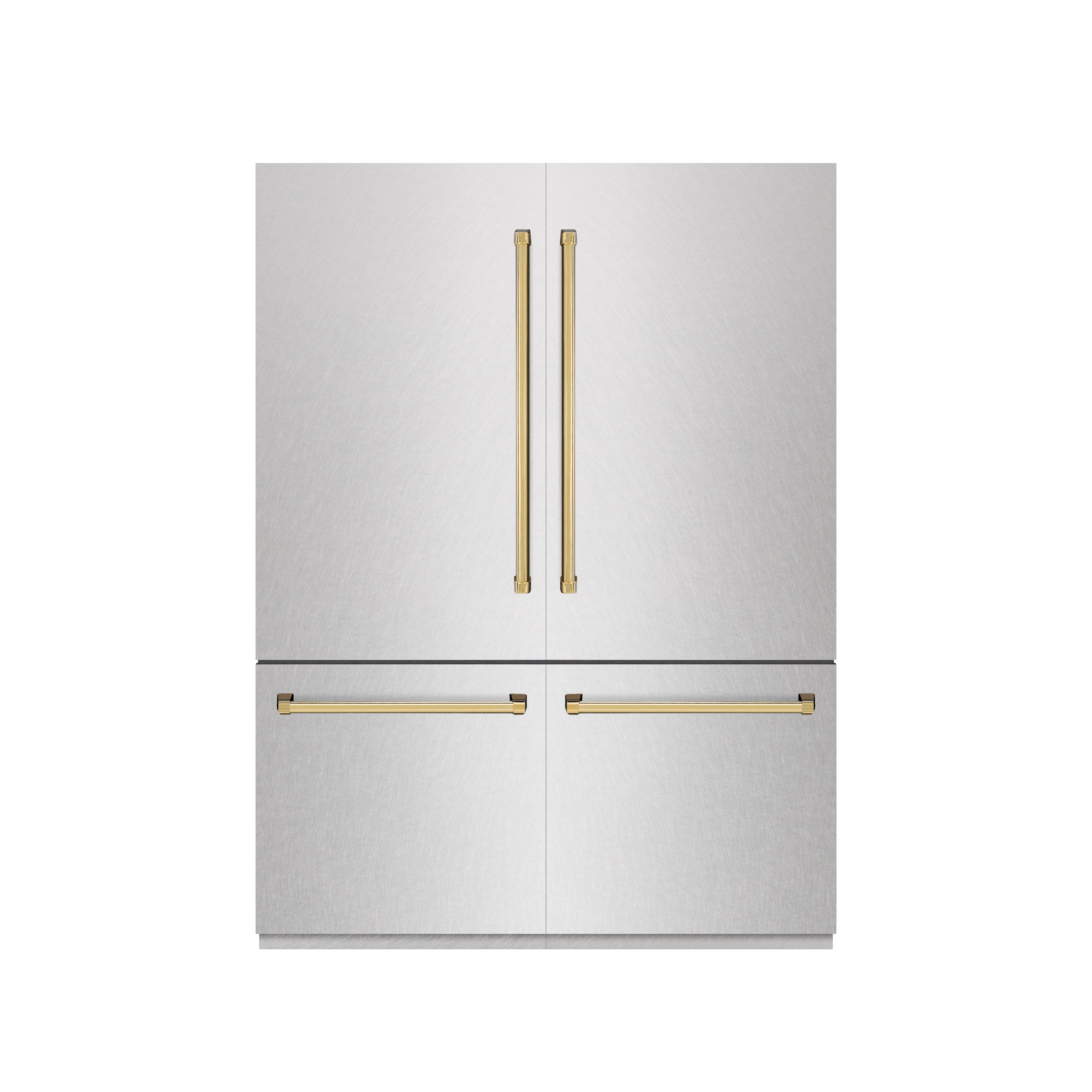ZLINE Autograph Edition 60 in. 32.2 cu. ft. French Door Built-In Bottom Freezer Refrigerator with Water Dispenser and Ice Maker in Satin Stainless Steel with Graphite Gray Interior and Polished Gold Accents (GRBIVZ-SN-60-G)