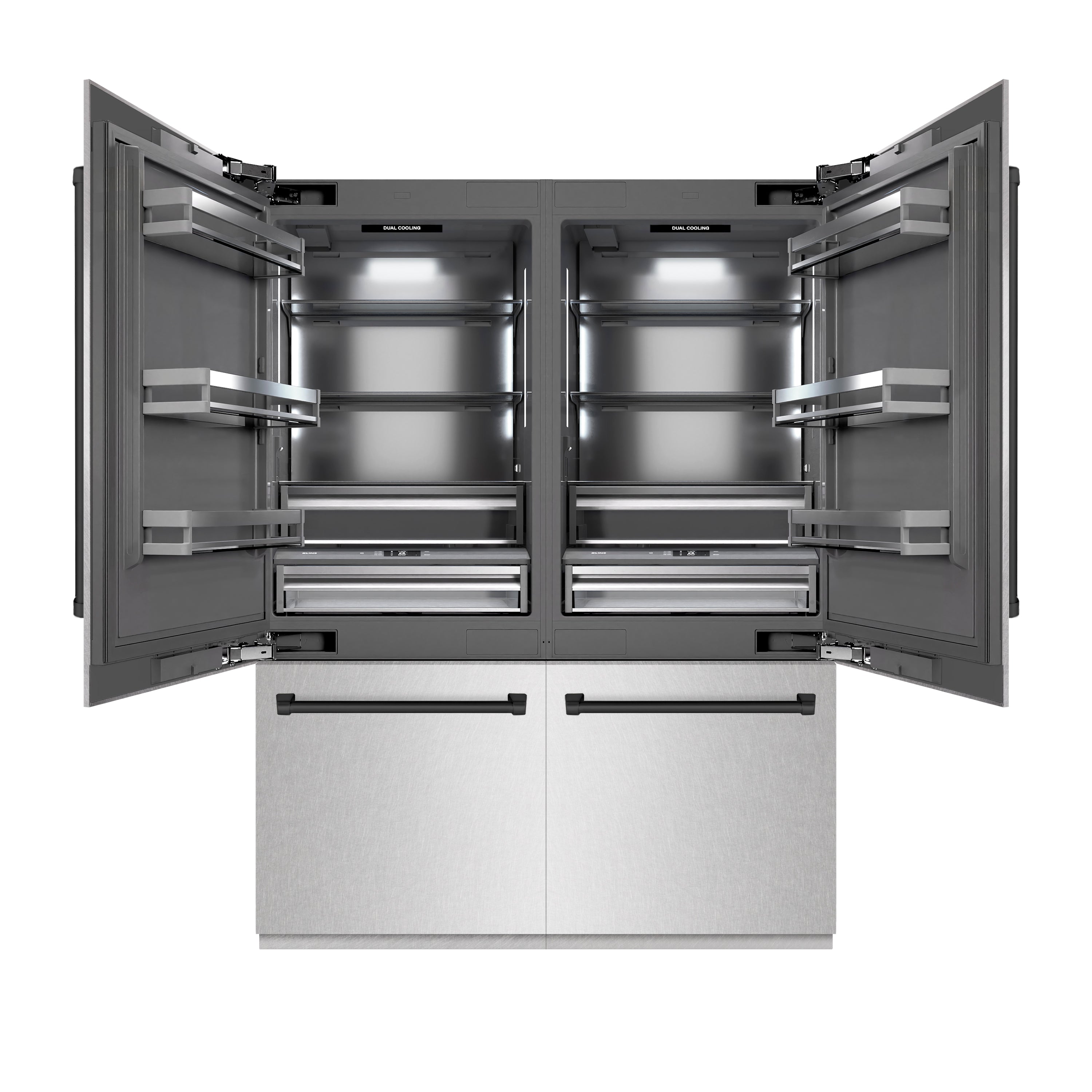 ZLINE Autograph Edition 60 in. 32.2 cu. ft. French Door Built-In Bottom Freezer Refrigerator with Water Dispenser and Ice Maker in Satin Stainless Steel with Graphite Gray Interior and Matte Black Accents (GRBIVZ-SN-60-MB)