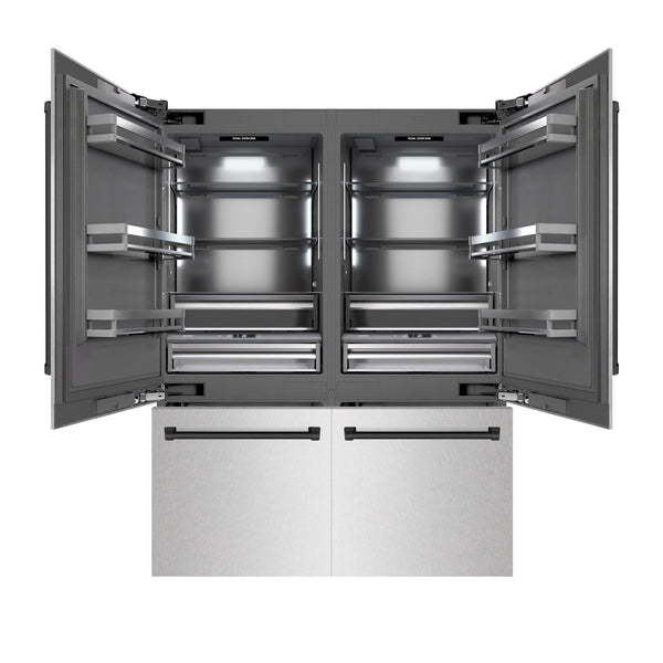 ZLINE Autograph Edition 60 in. 32.2 cu. ft. French Door Built-In Bottom Freezer Refrigerator with Water Dispenser and Ice Maker in Satin Stainless Steel with Graphite Gray Interior and Matte Black Accents (GRBIVZ-SN-60-MB)
