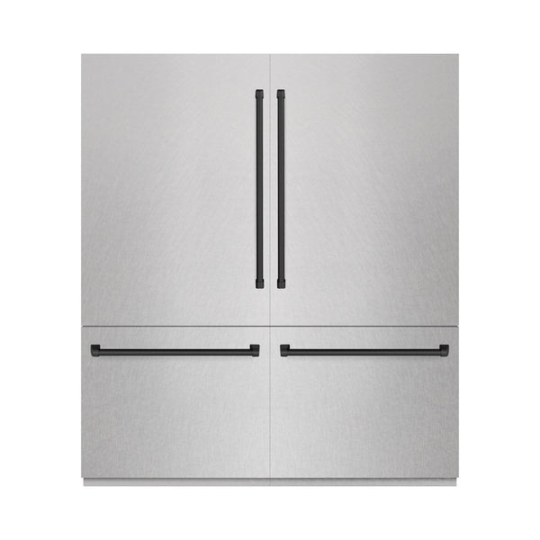ZLINE Autograph Edition 72 in. 39.6 cu. ft. French Door Built-In Bottom Freezer Refrigerator with Water Dispensers and Ice Makers in Satin Stainless Steel and Matte Black Accents (RBITZ-SN-72-MB)