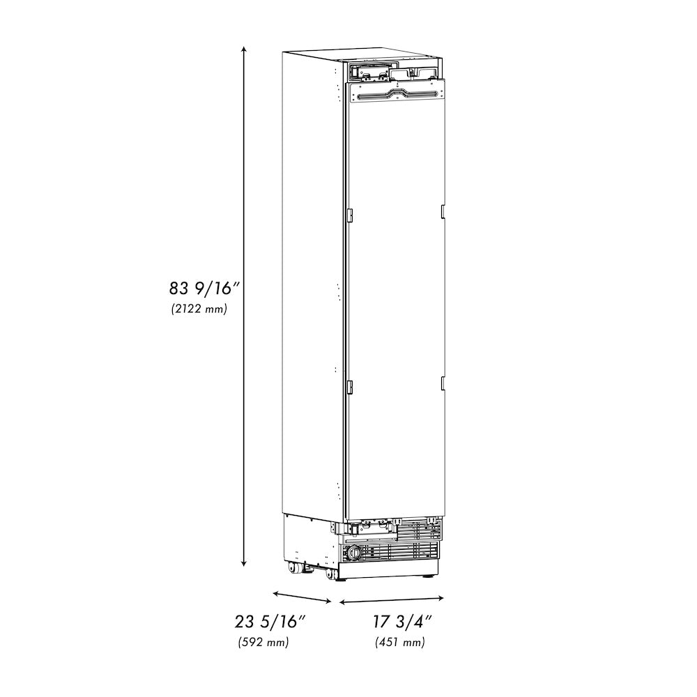 ZLINE 18 in. 8.6 cu. ft. Panel Ready Right Hinge Column Freezer with Graphite Gray Interior (RBCFVR-18)