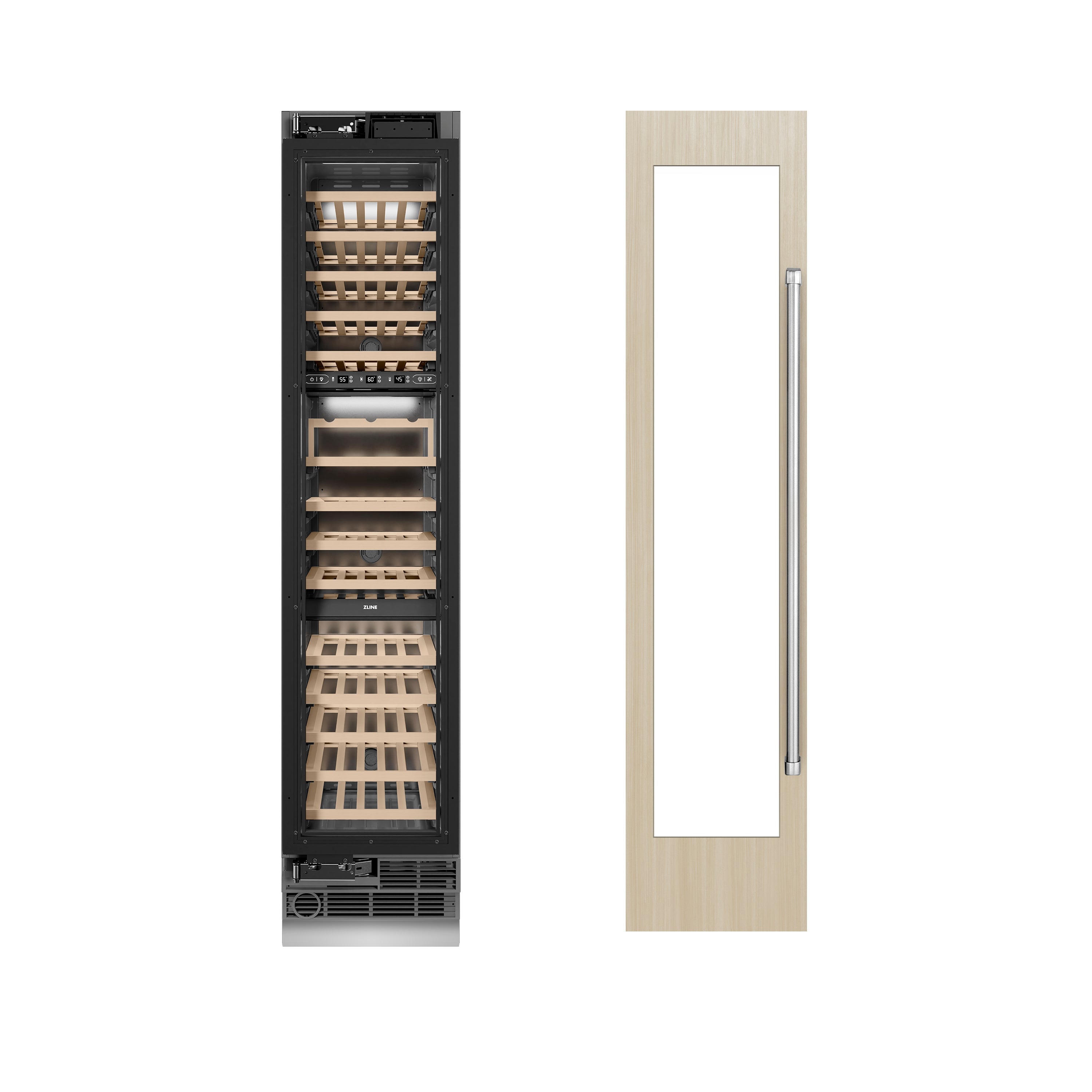 ZLINE 18 in. 9.0 cu. ft. Triple Zone 68 Bottle Panel Ready Left Hinge Column Wine Cooler (RBCWVL-18)