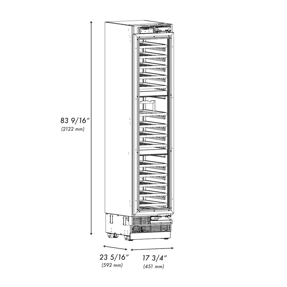ZLINE Autograph Edition 18 in. 9.0 cu. ft. Triple Zone 68 Bottle Panel Ready Right Hinge Column Wine Cooler with Matte Black Accents (RBCWVRZ-18-MB)